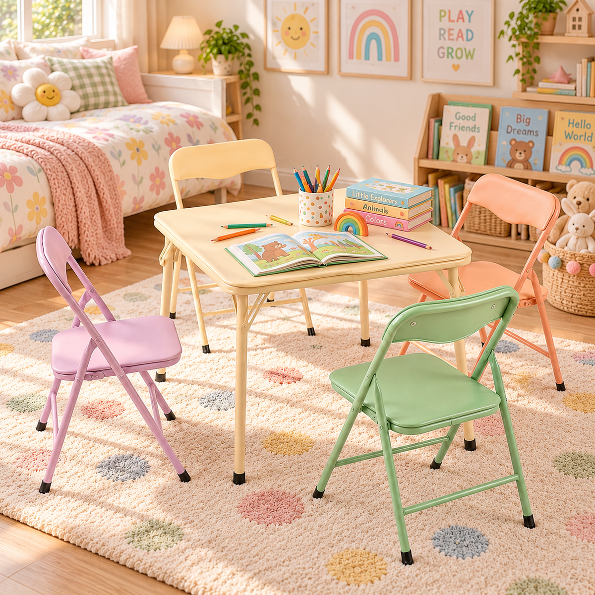 Homy Casa Page V2 5PC 24" Small Table and Four Chairs Set for Activities