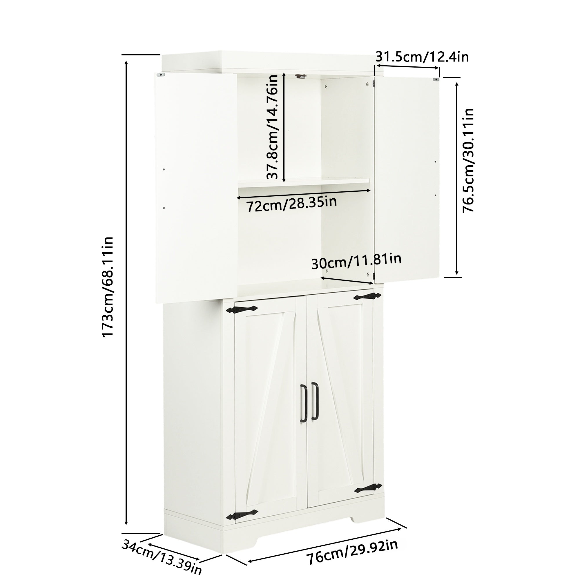 PANEM 173“ Tall Kitchen Pantry Cabinet 4 Door Farmhouse Storage