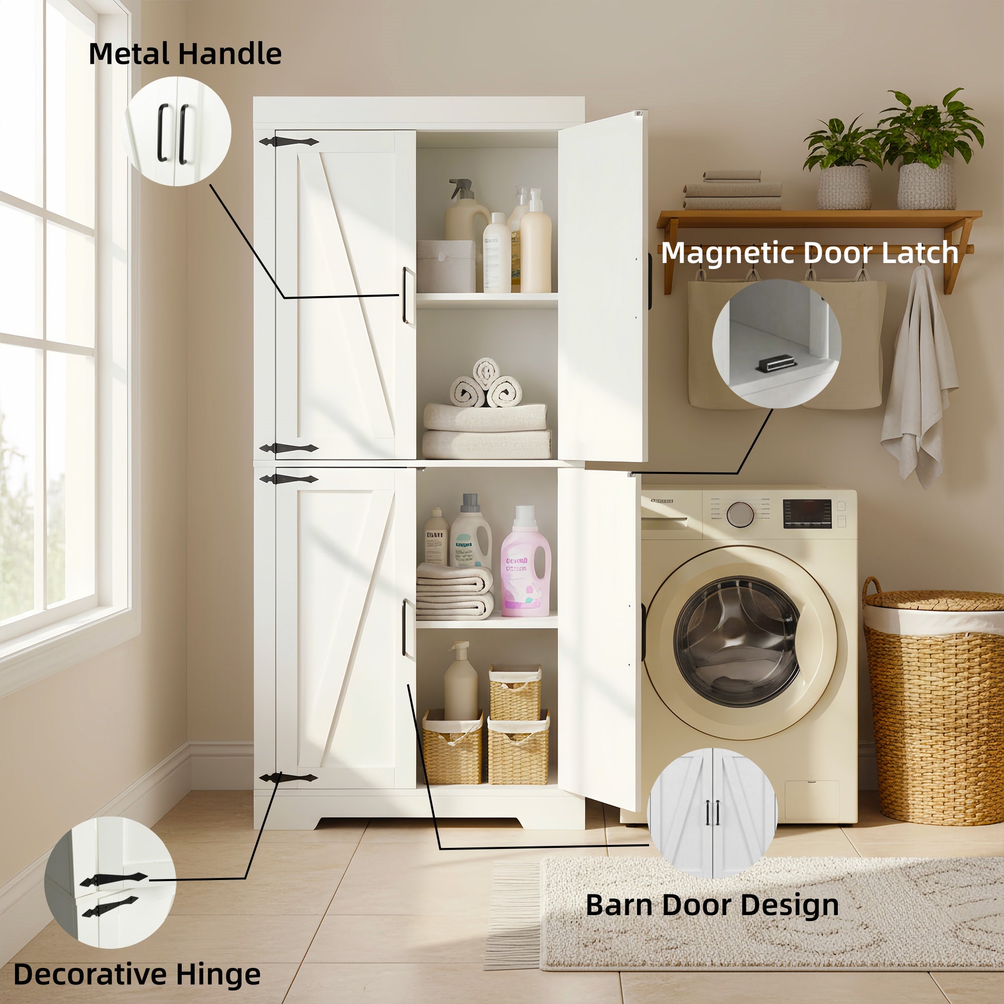 Homy Casa PANEM 68.1" Tall Storage Cabinet with Adjustable Shelves and Double Doors