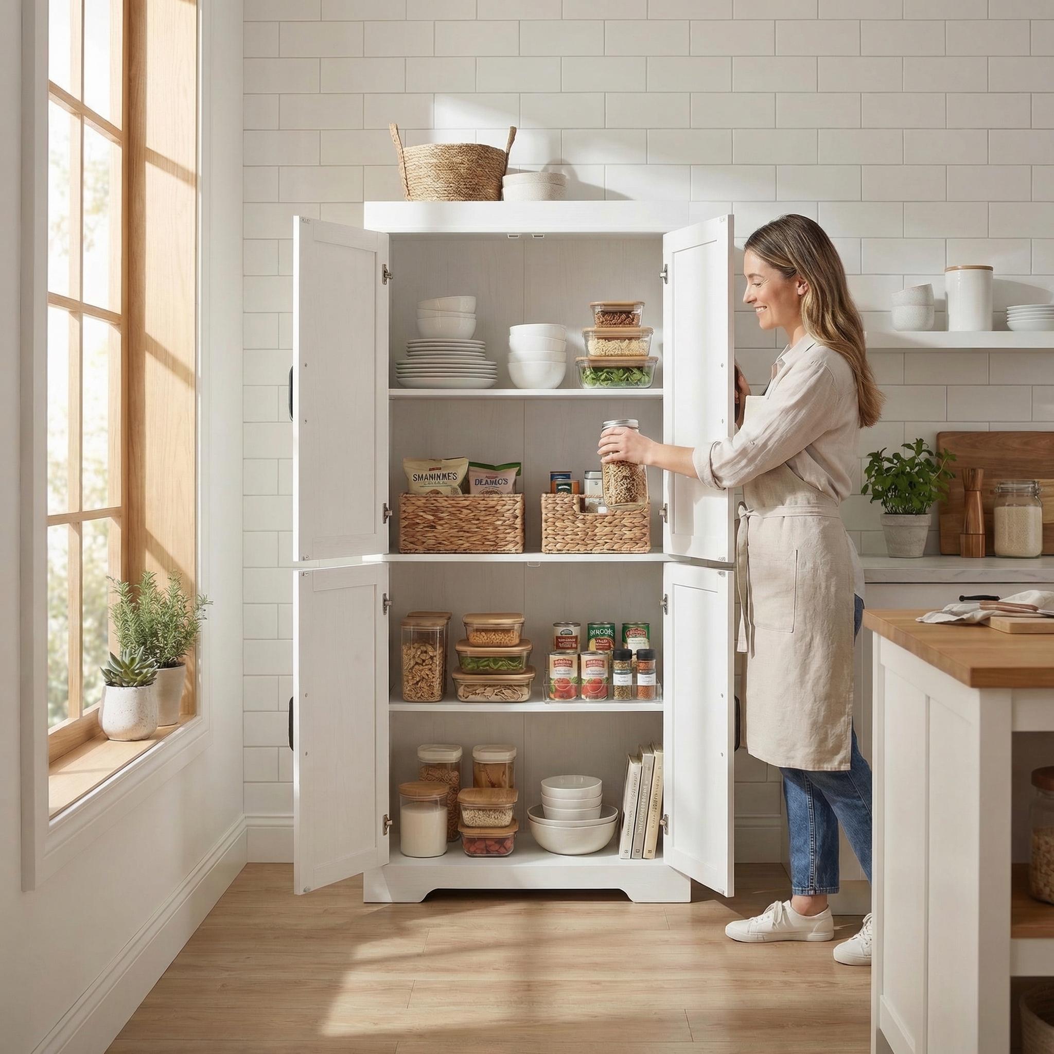 PANEM 173“ Tall Kitchen Pantry Cabinet 4 Door Farmhouse Storage