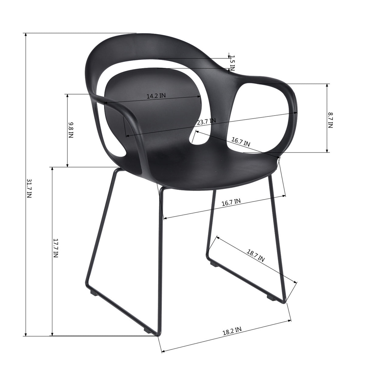 Homy Casa ROOKIE S+PHIL 5-Piece Black Dining Set with 43.3" Square Leg Table and 4 Chairs Open Box