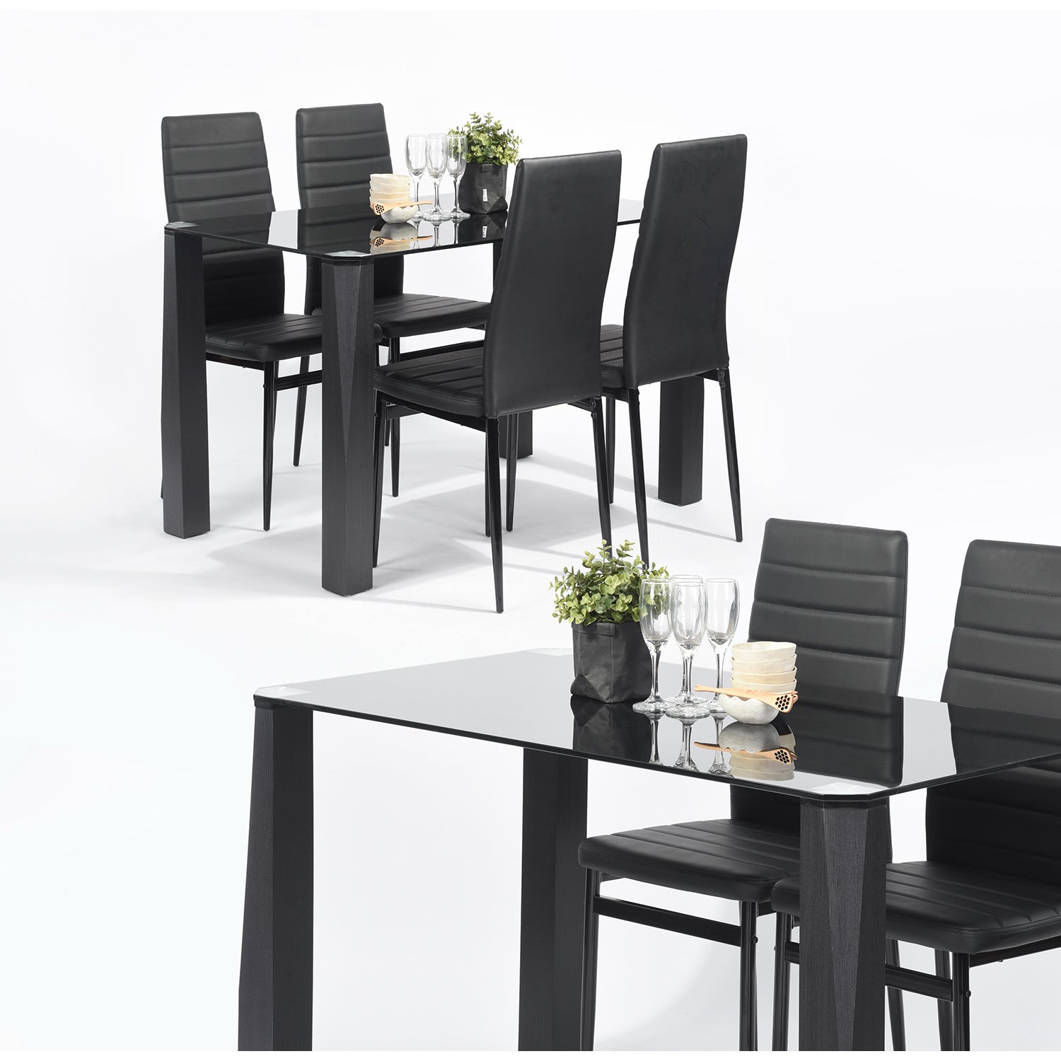 Homy Casa PIRLO Dining Table 47.2” Black Glass Top Modern Kitchen Table