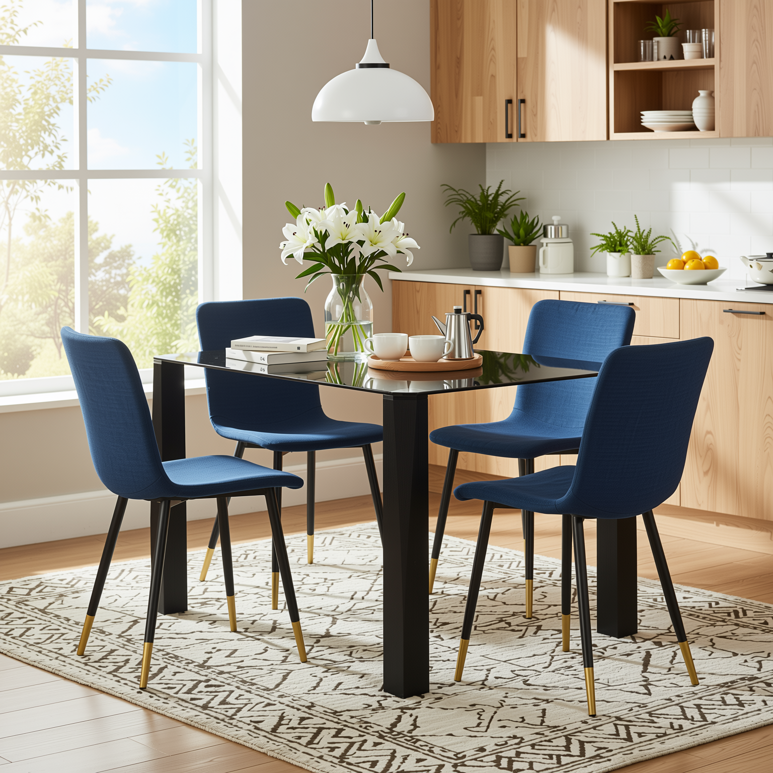 Homy Casa PIRLO Dining Table 47.2” Black Glass Top Modern Kitchen Table