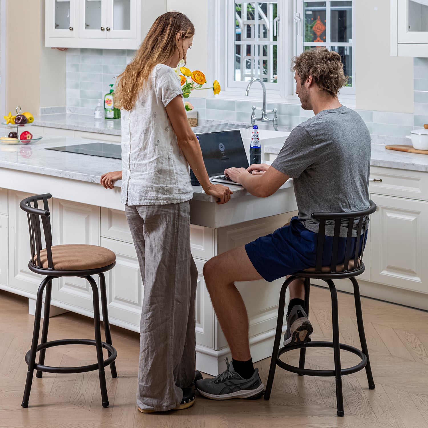 Pistil Adjustable Microsuede Barstools Set of 2