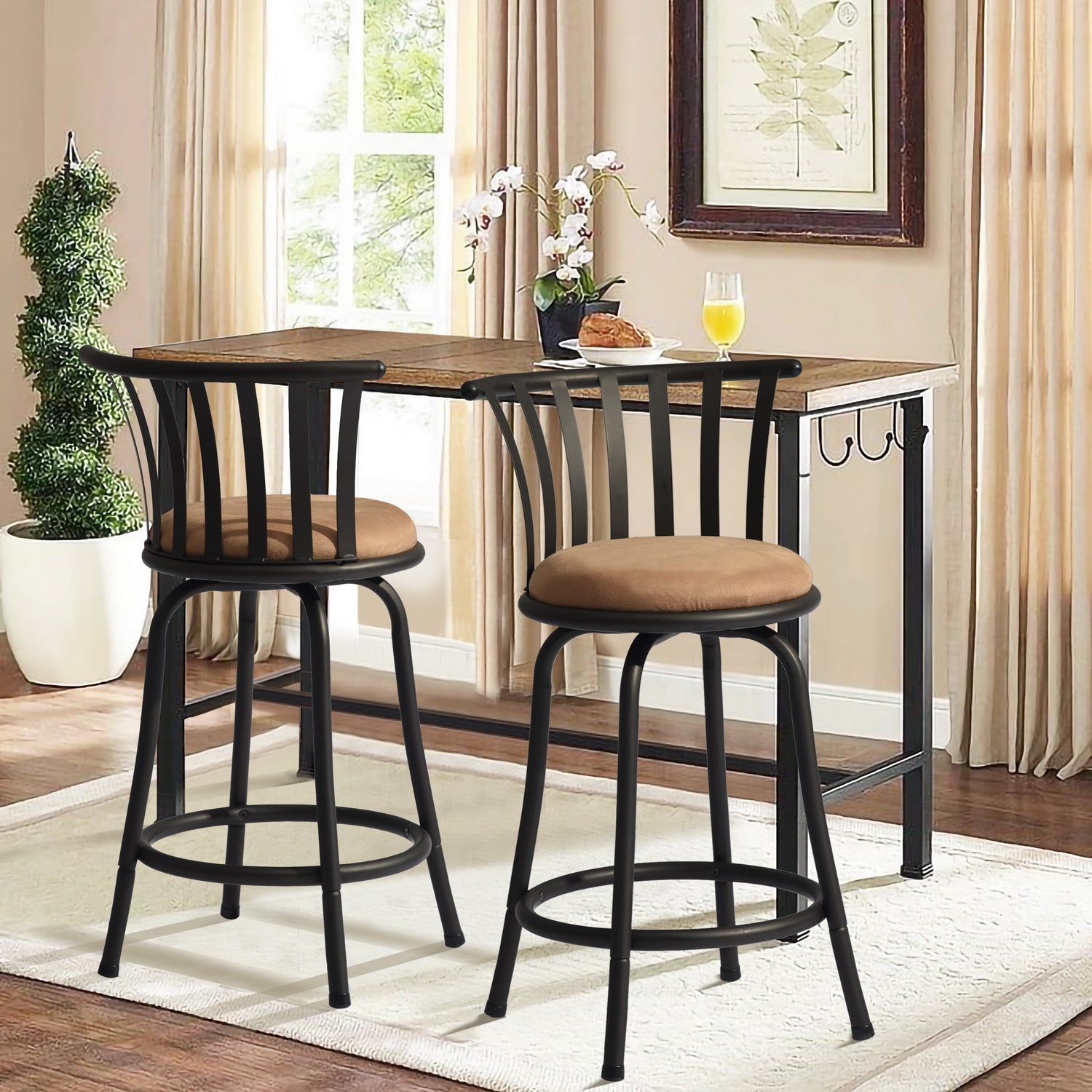 Homy Casa PISTIL 2PC 24/29 Inch Adjustable Barstool Bronze Frame Suede Seat