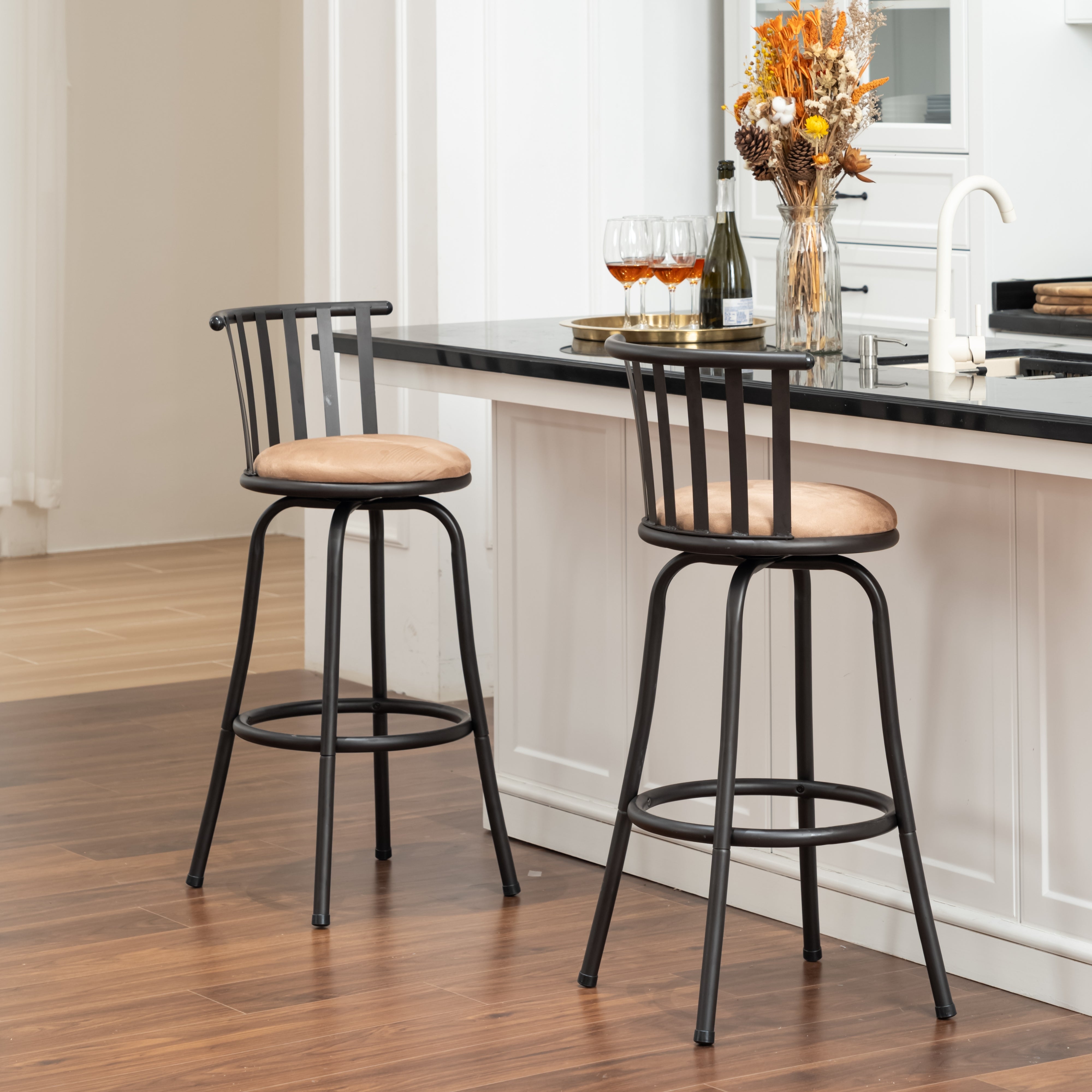 Homy Casa PISTIL 2PC 24/29 Inch Adjustable Barstool Bronze Frame Suede Seat