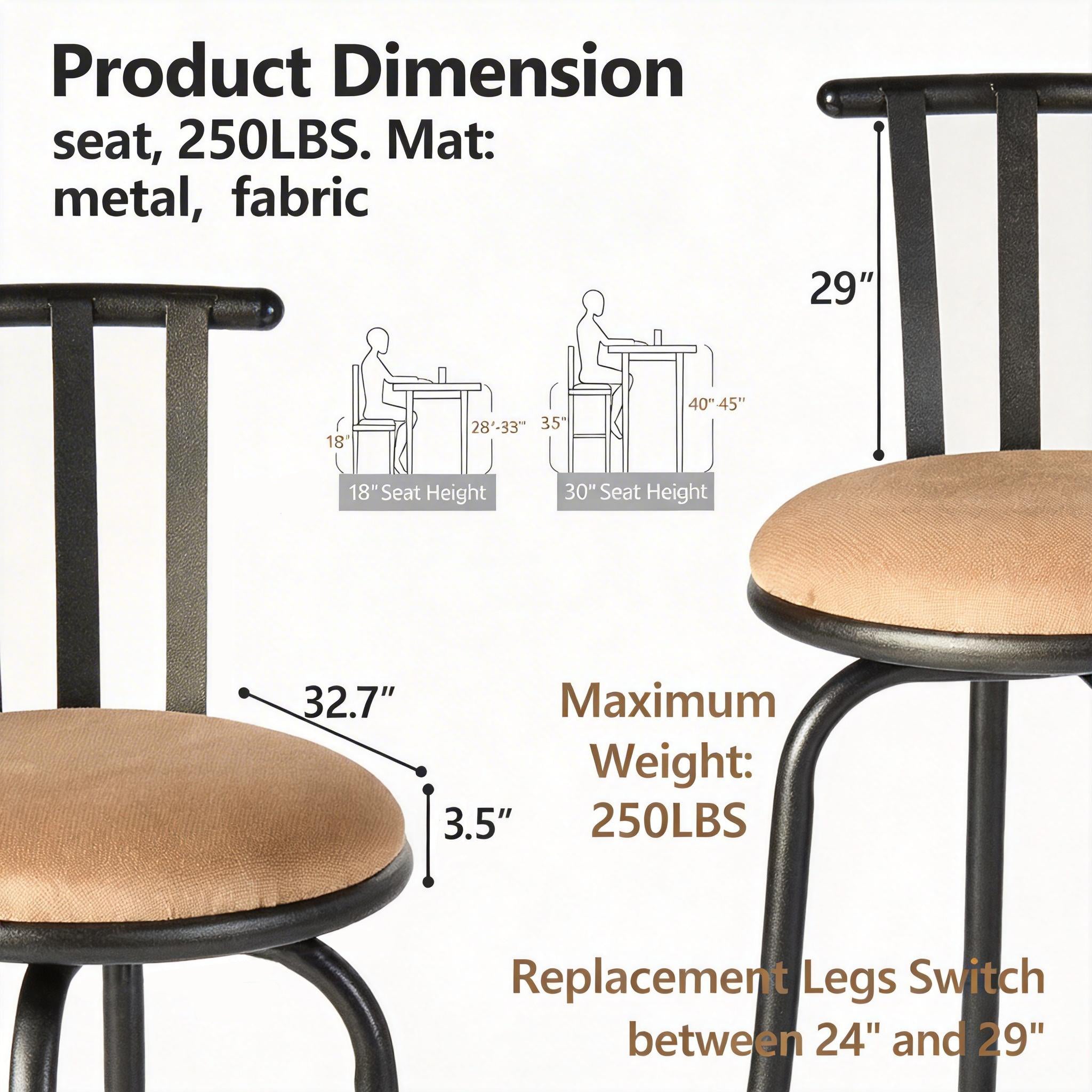 Homy Casa PISTIL 2PC 24/29 Inch Adjustable Barstool Bronze Frame Suede Seat