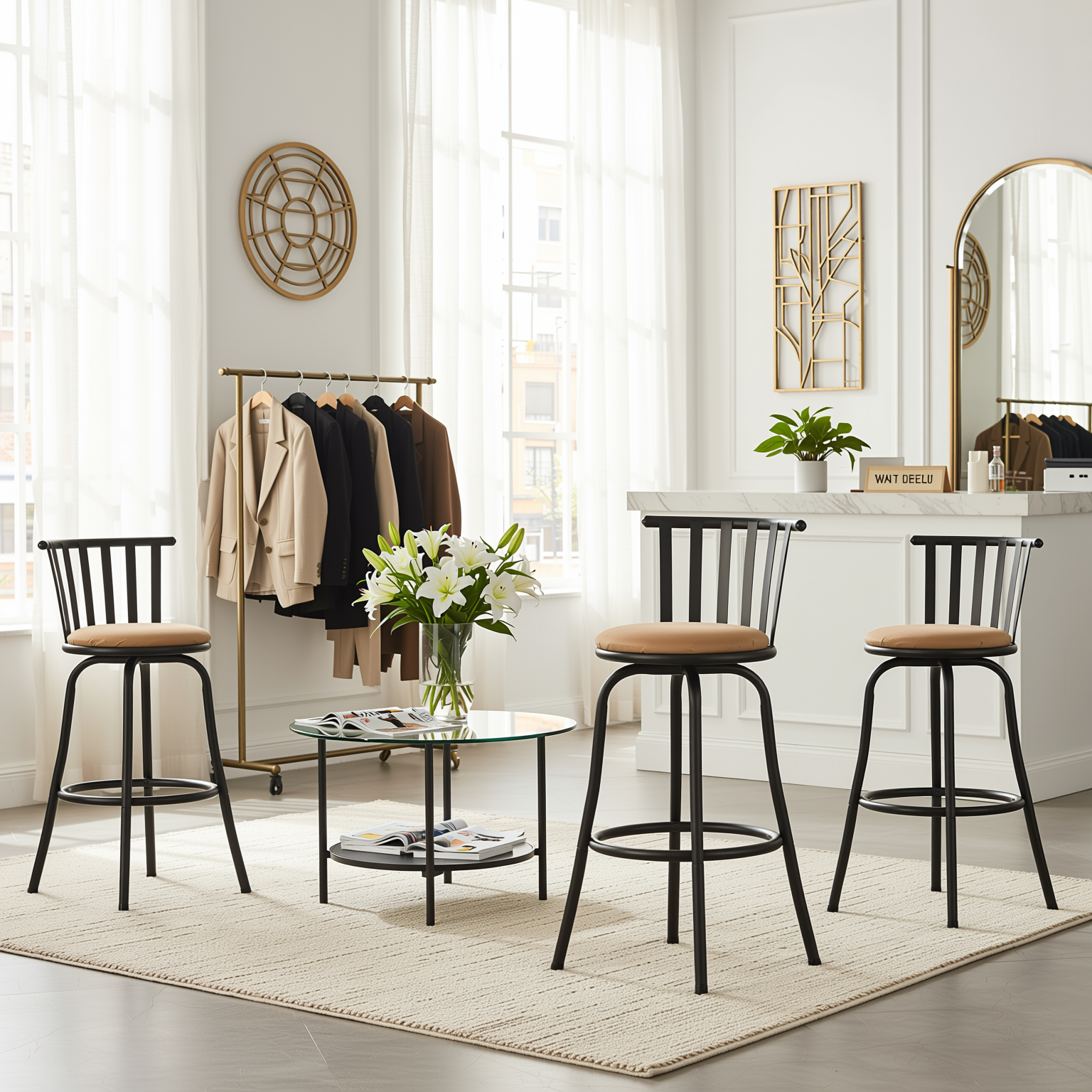 Homy Casa PISTIL 3PC 24/29 Inch Adjustable Barstool Bronze Frame Suede Seat
