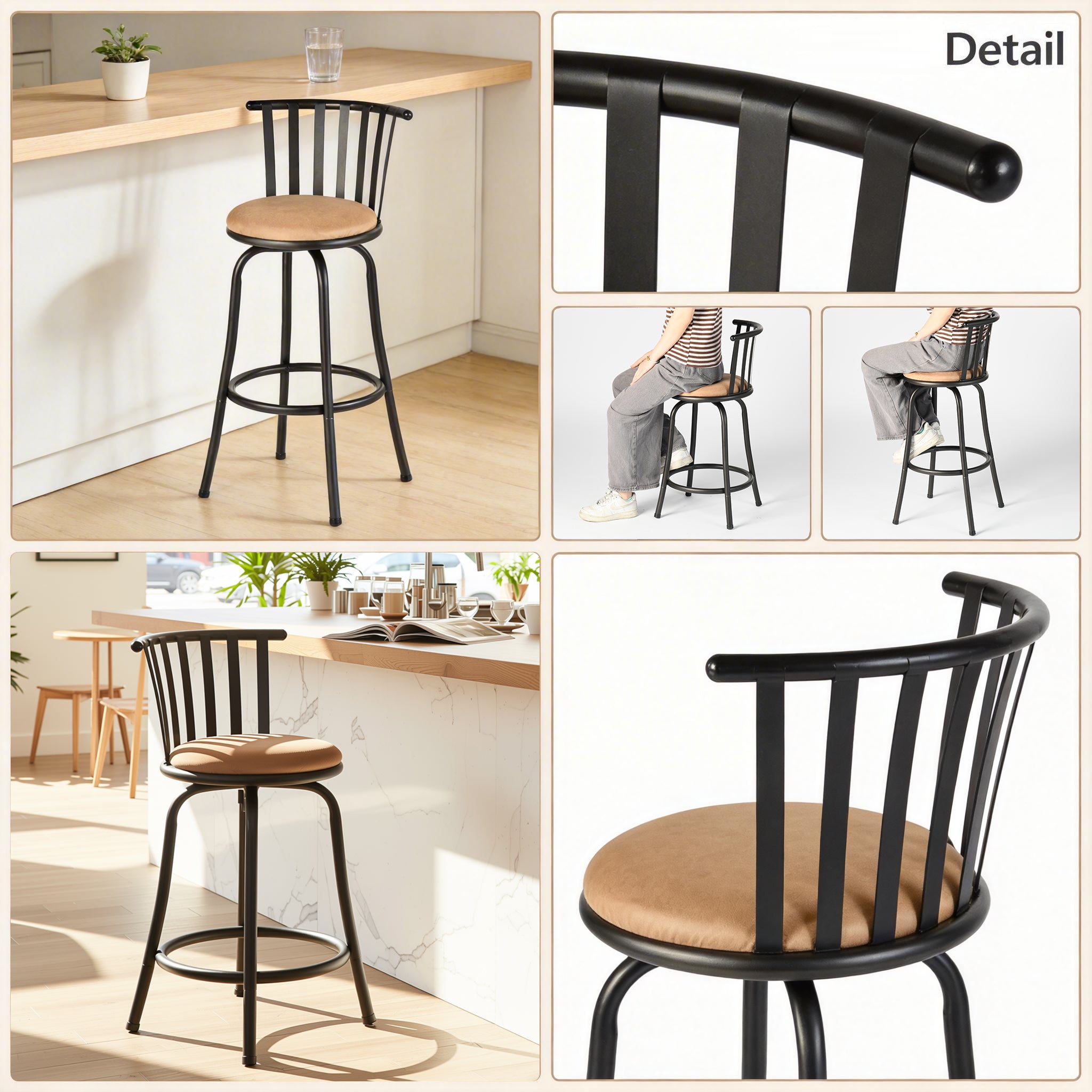 Homy Casa PISTIL 2PC 24/29 Inch Adjustable Barstool Bronze Frame Suede Seat