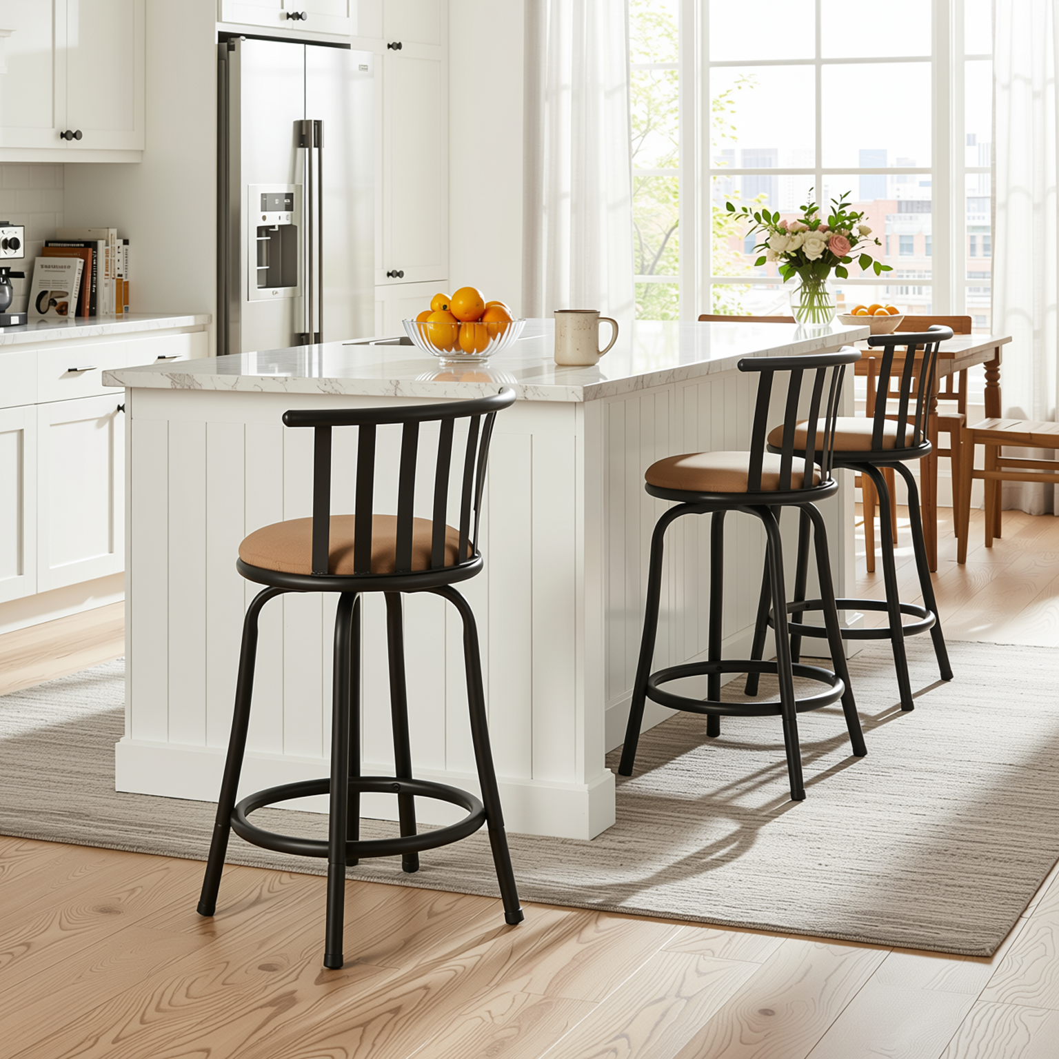 Homy Casa PISTIL 3PC 24/29 Inch Adjustable Barstool Bronze Frame Suede Seat
