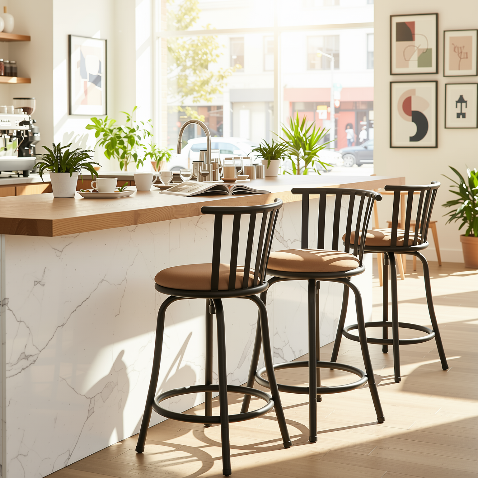 Homy Casa PISTIL 3PC 24/29 Inch Adjustable Barstool Bronze Frame Suede Seat