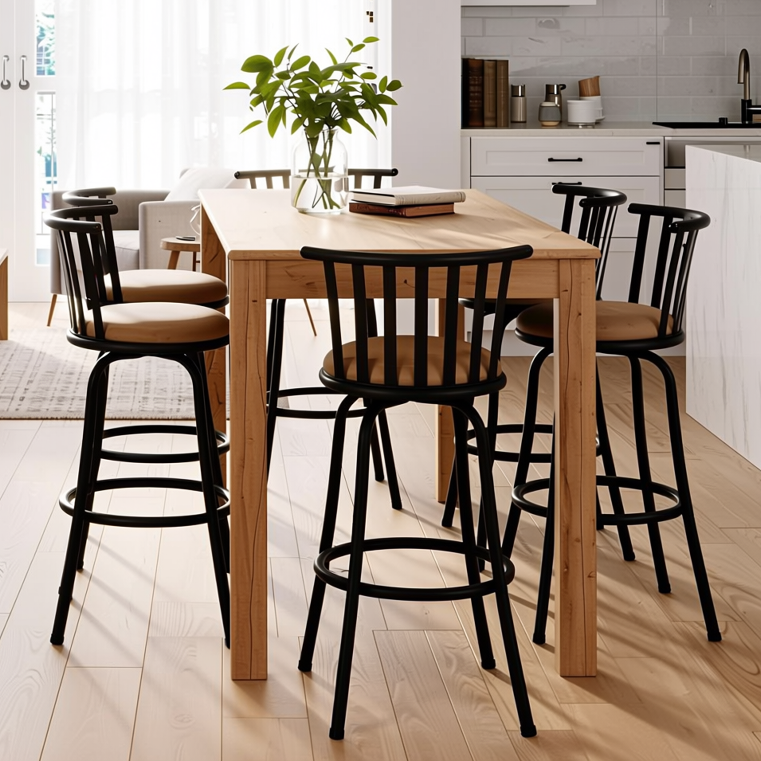 Homy Casa Pistil 6PC Bar Stool Set Height Adjustable Swivel Counter Stools with Suede Fabric Seats in Bronze Finish Open Box