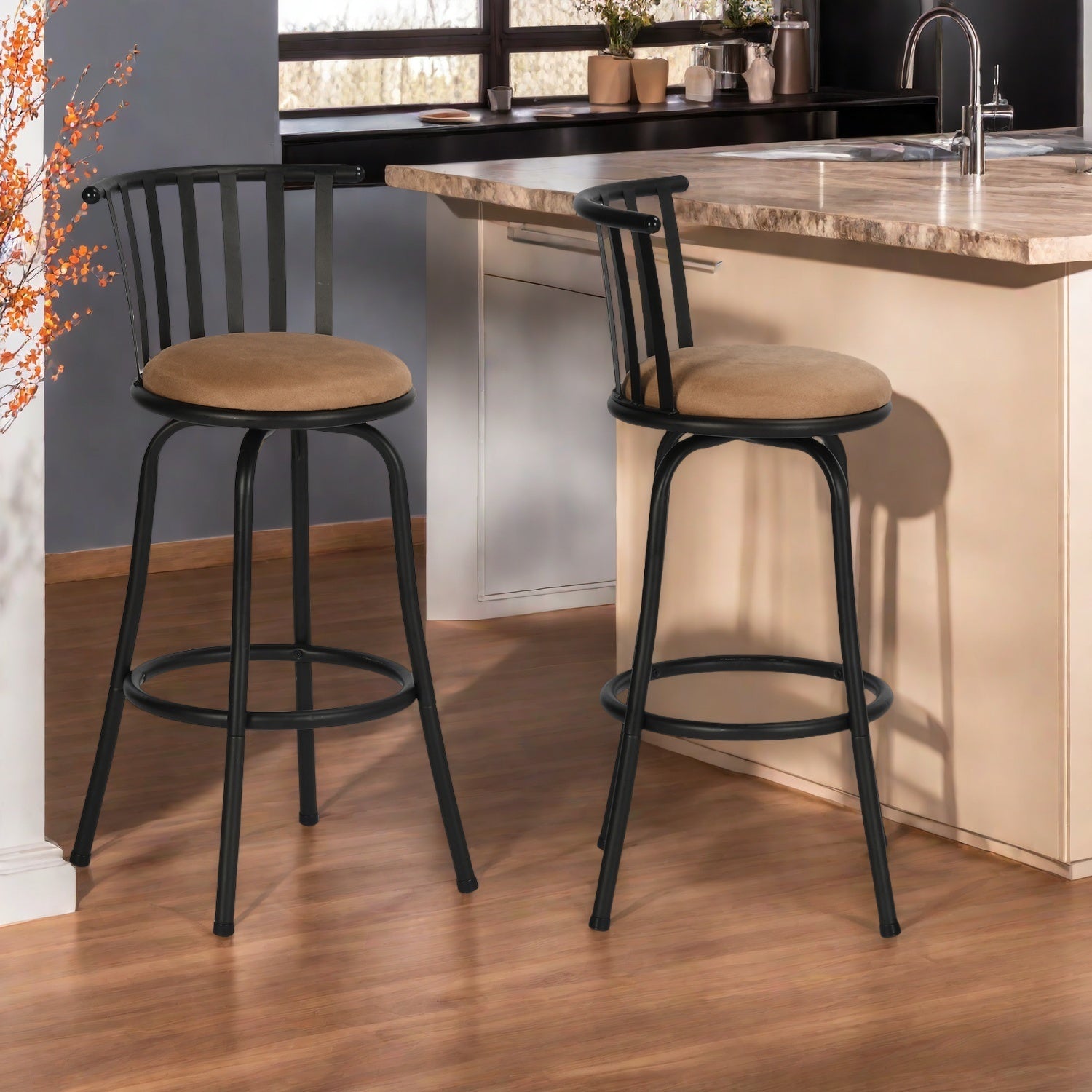 Homy Casa PISTIL 2PC 24/29 Inch Adjustable Barstool Bronze Frame Suede Seat