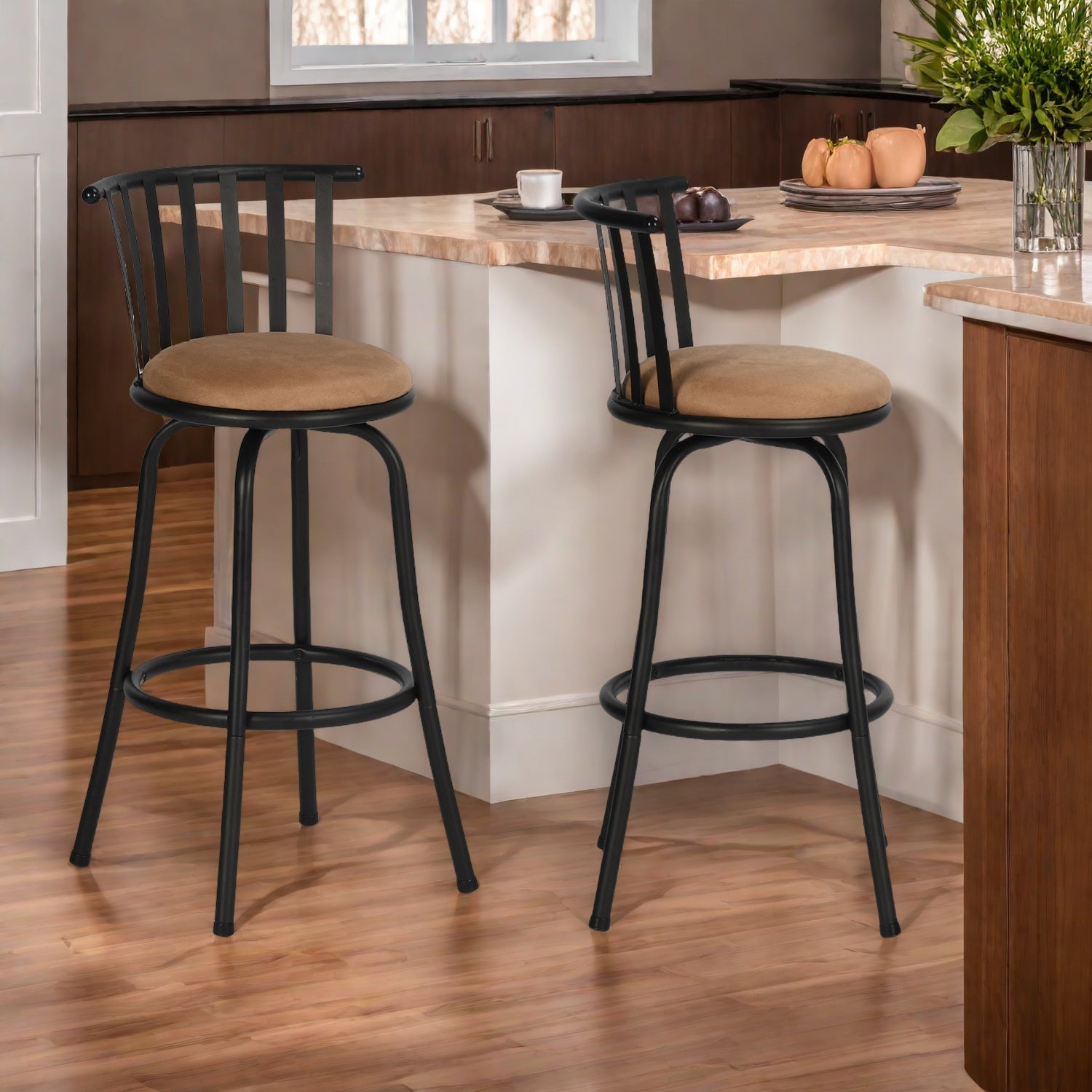 Homy Casa PISTIL 2PC 24/29 Inch Adjustable Barstool Bronze Frame Suede Seat
