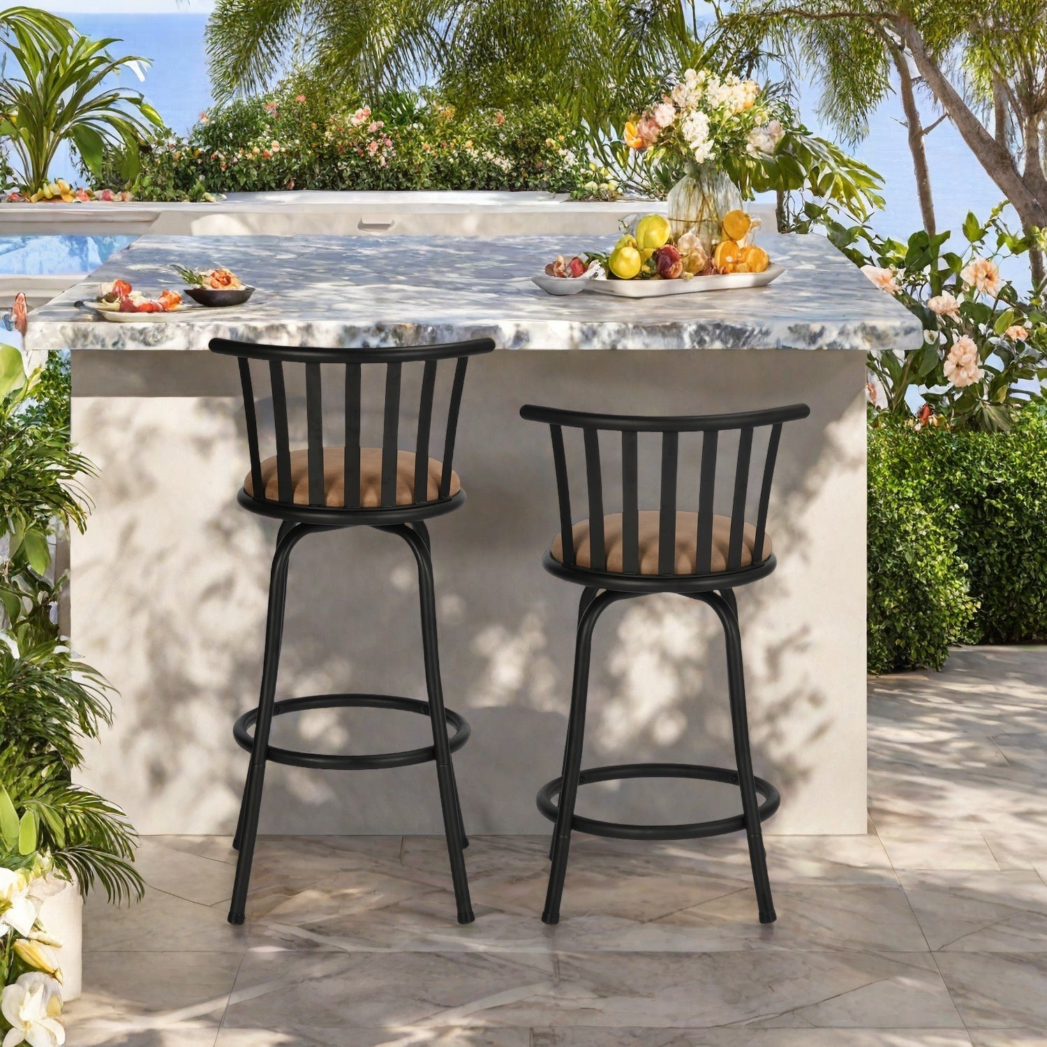 Homy Casa PISTIL 2PC 24/29 Inch Adjustable Barstool Bronze Frame Suede Seat