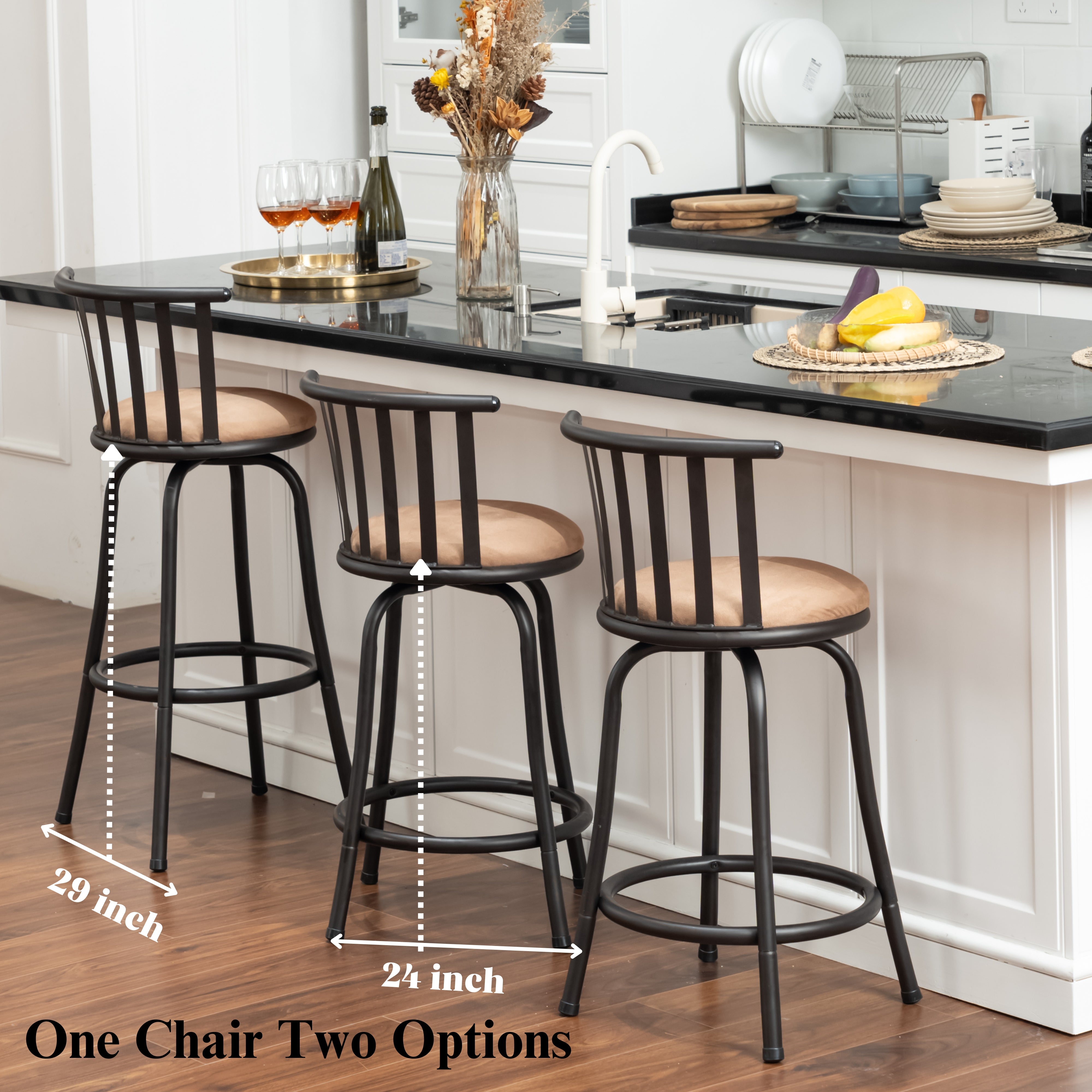 Hugh 4PCS Rolling Kitchen Island and Stool Set with Pistil Swivel Counter/ Bar Stools
