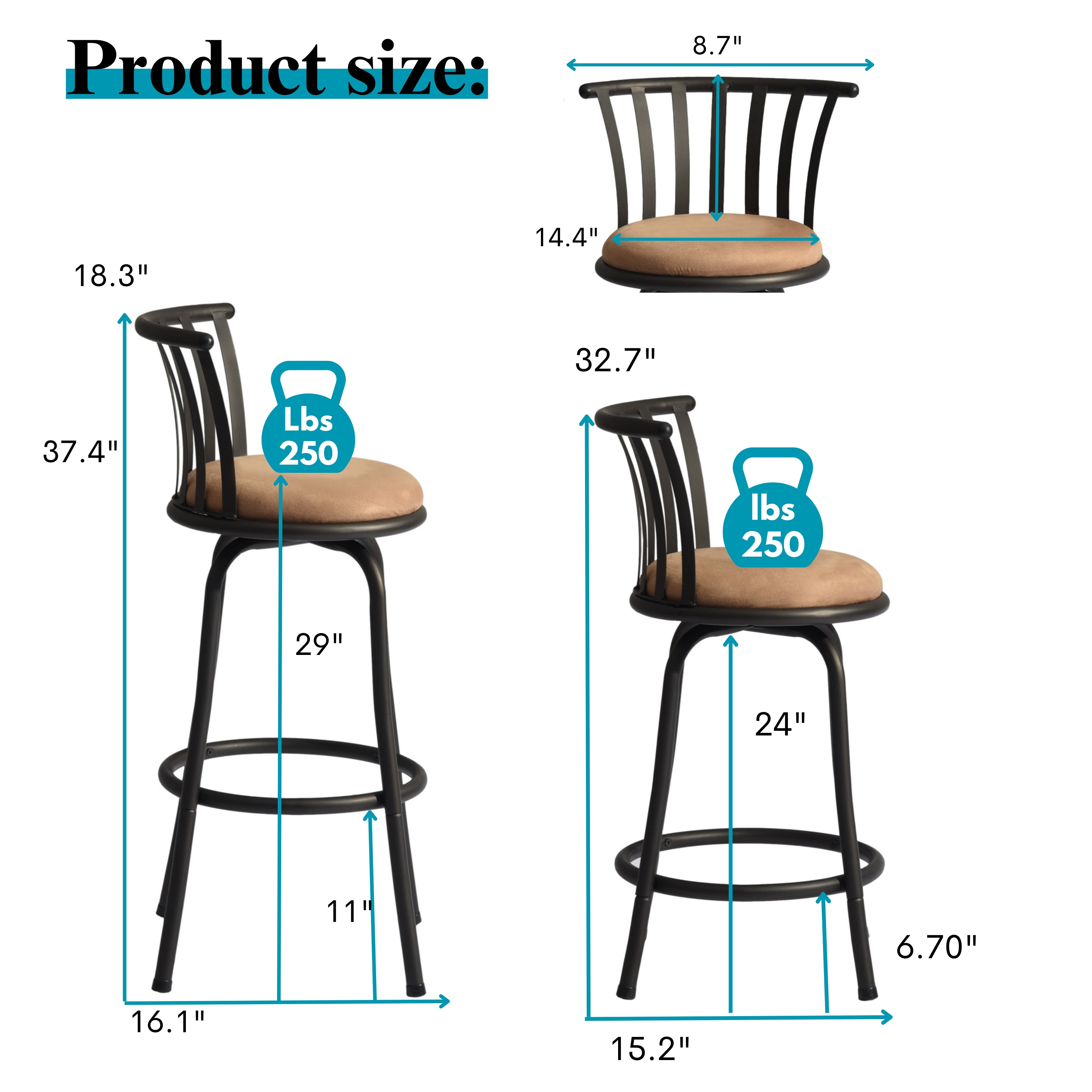 Hugh 4PCS Rolling Kitchen Island and Stool Set with Pistil Swivel Counter/ Bar Stools