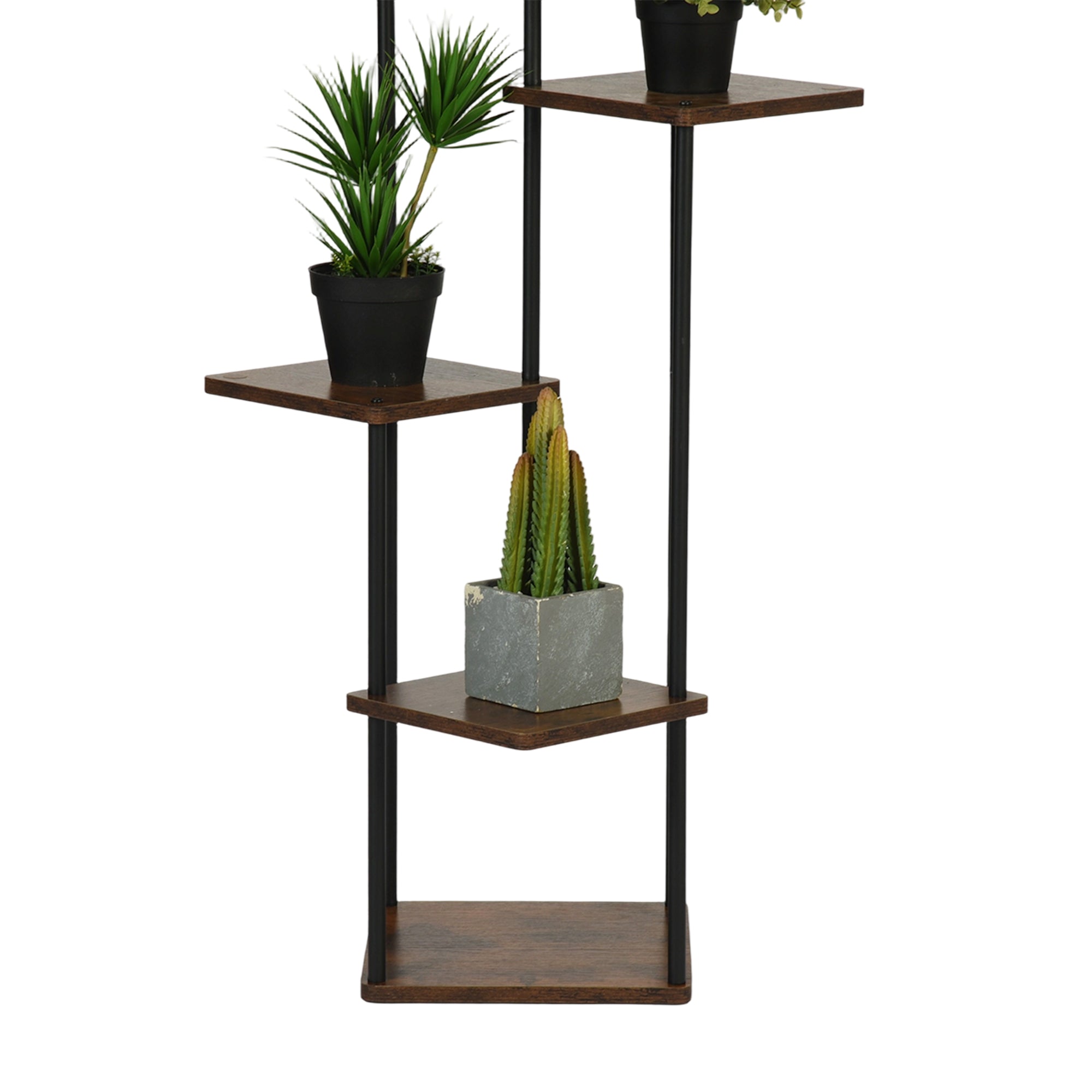 PLANN 5 Tier Plant Stand Rustic Brown Shelves Black Metal Frame Corner Display Tower for Living Room Bedroom Office