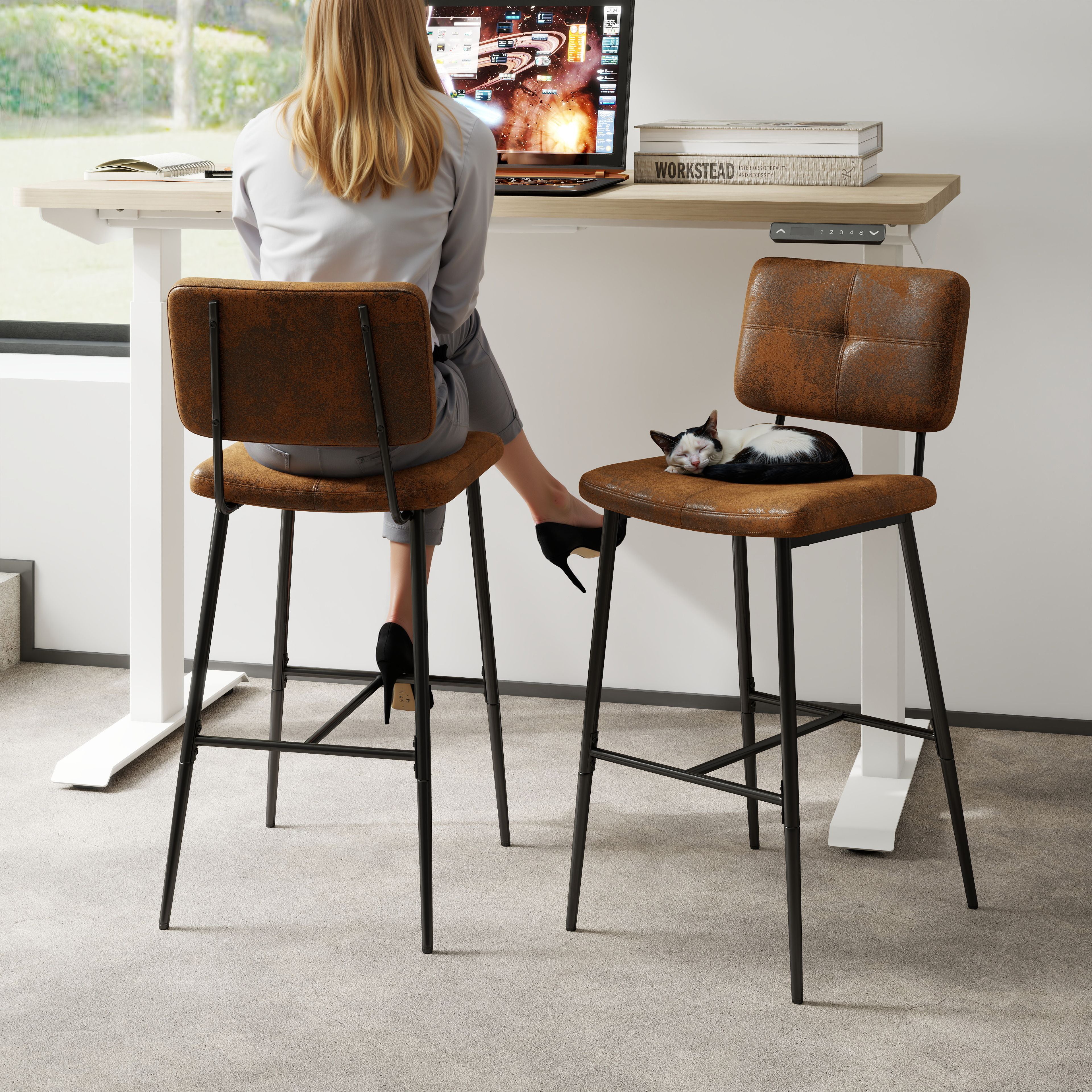 Pomona 26" Bar Stool Microsuede Brown Upholstery, Stylish & Durable