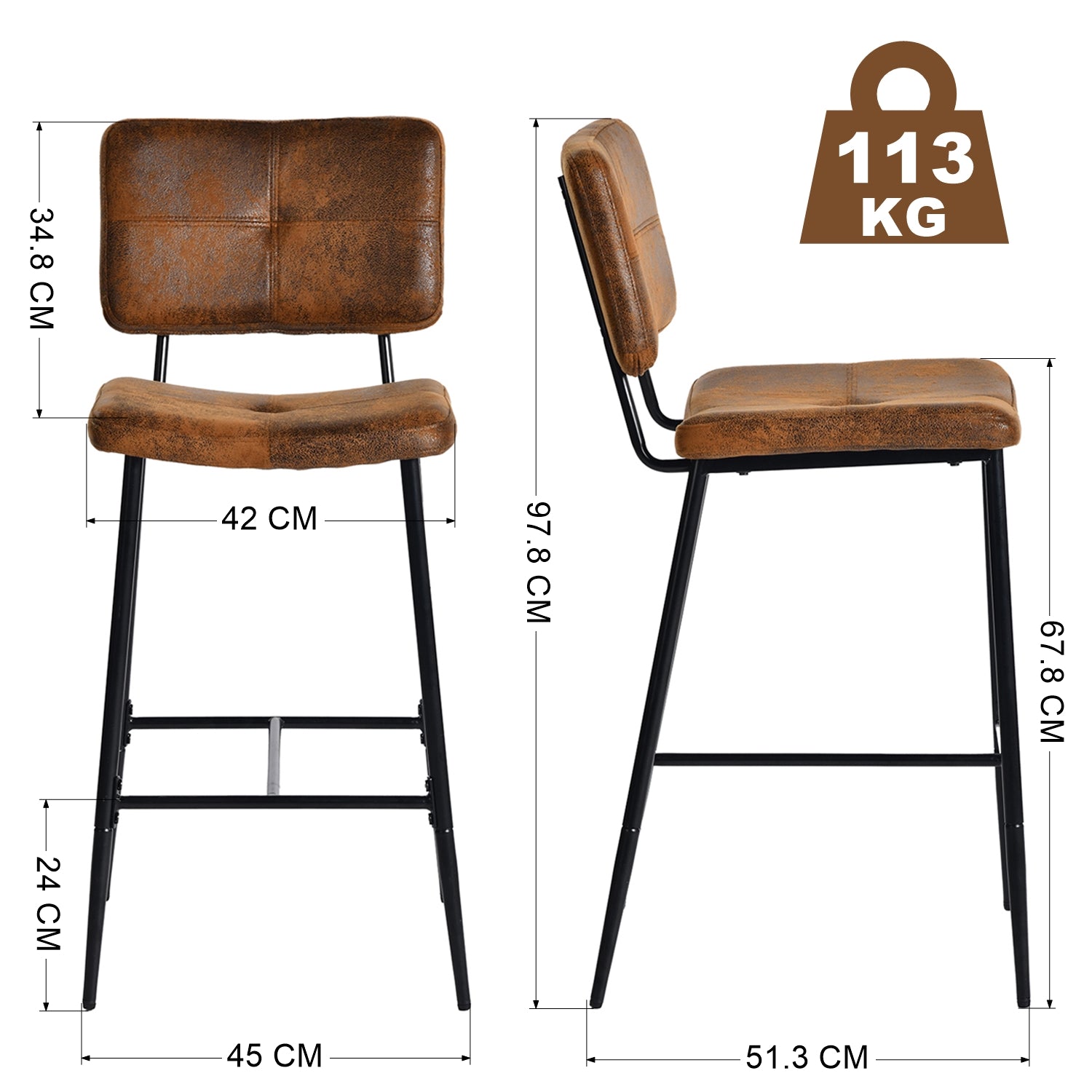 Pomona 26" Bar Stool Microsuede Brown Upholstery, Stylish & Durable