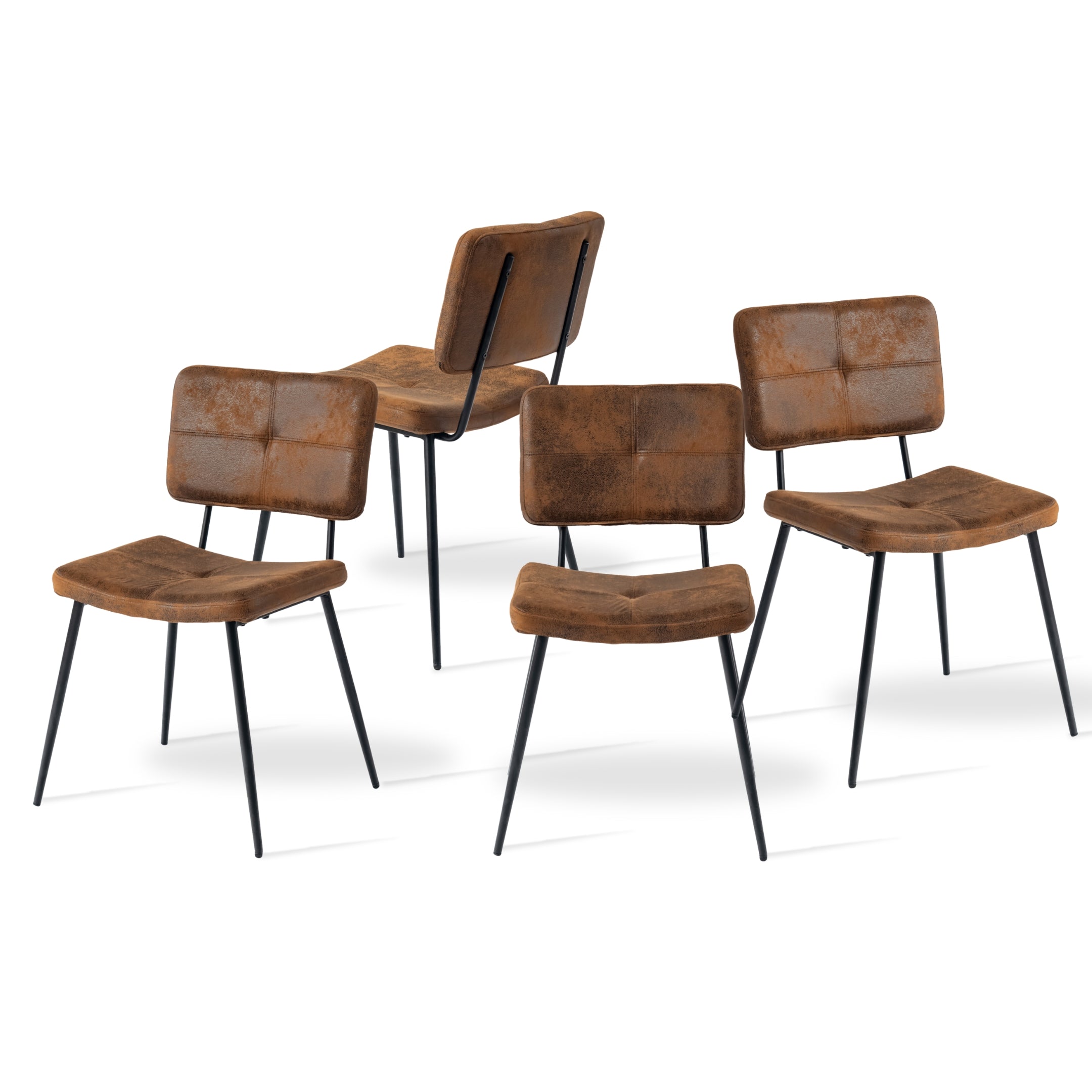 Stan Walnut Dining Table Set 63” Brown Table with 4 Pomona Upholstered Chairs Set of 5