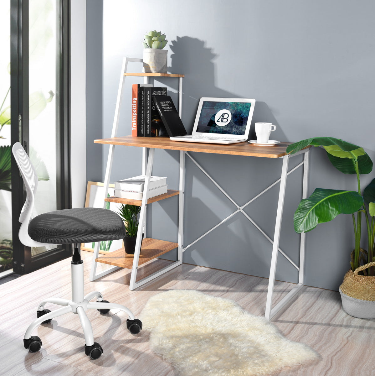 Homy Casa POUCHU OAK 40.94" Computer Desk for Home Office Workspace