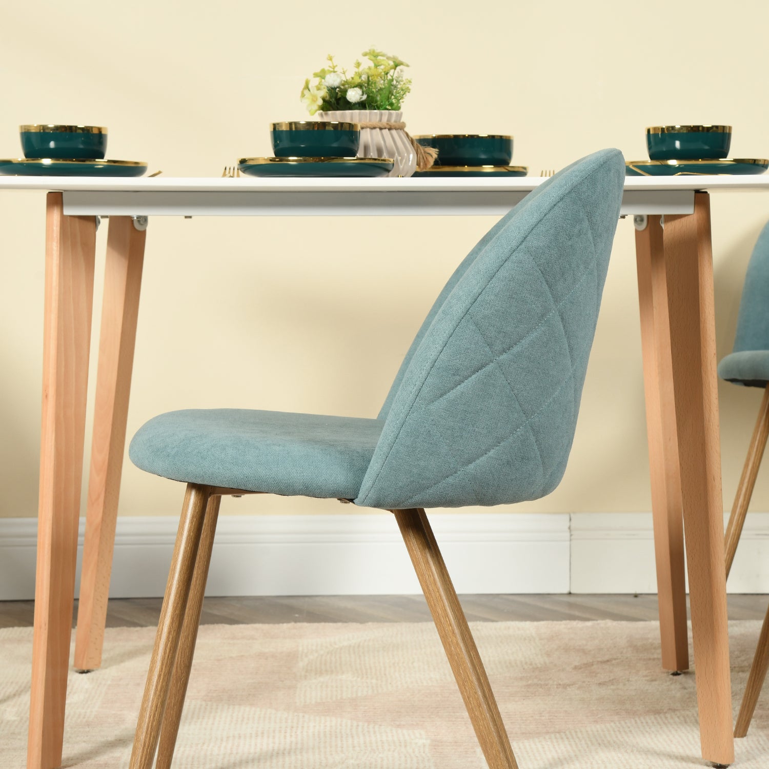 PUZ Modern Fabric Upholstered Dining Chairs with Metal Legs Set of 2