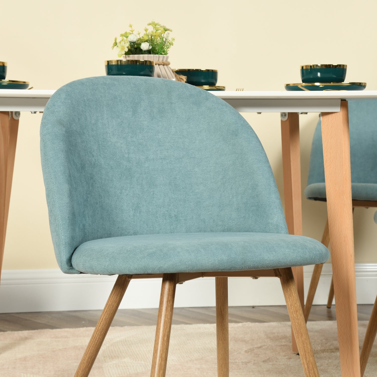 PUZ Modern Fabric Upholstered Dining Chairs with Metal Legs Set of 2