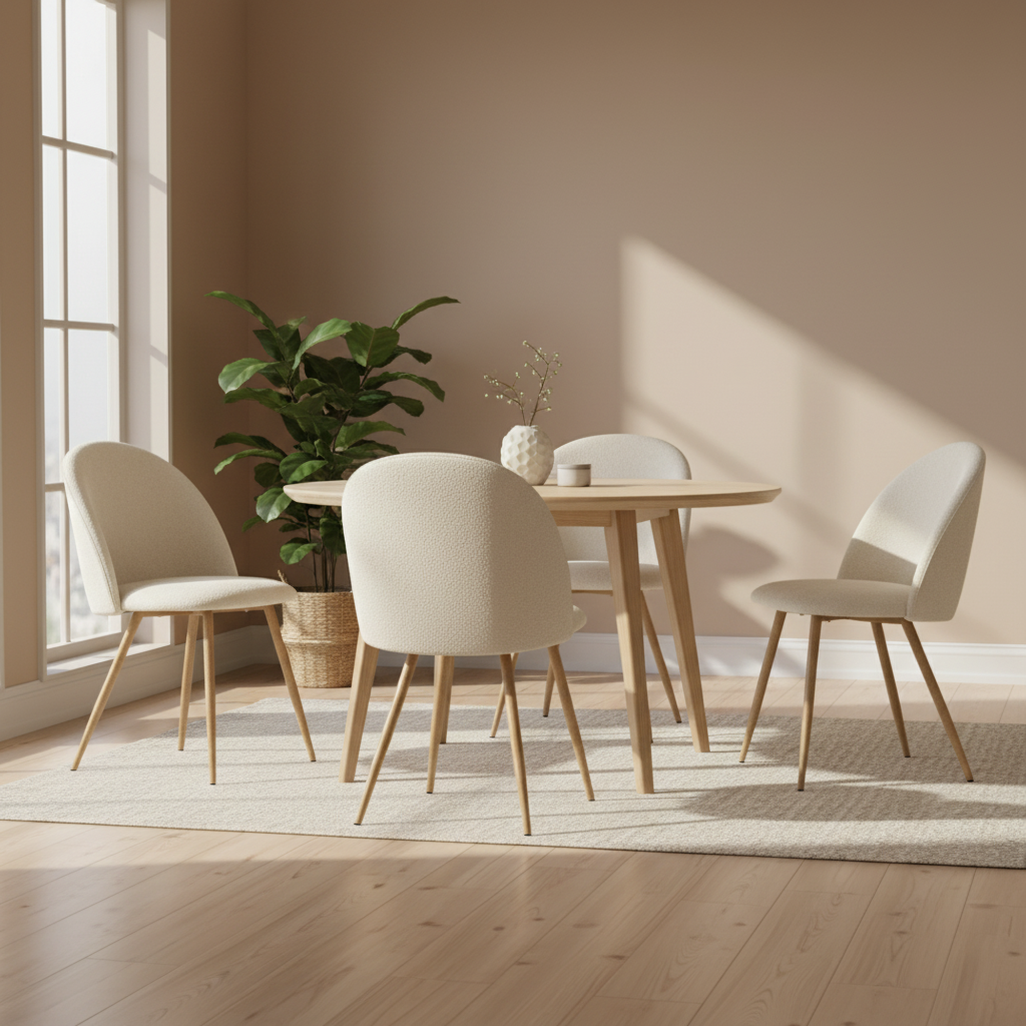 Homy Casa PUZ 4PC Modern Fabric Upholstered Dining Chairs with Metal Legs in Cream Beige