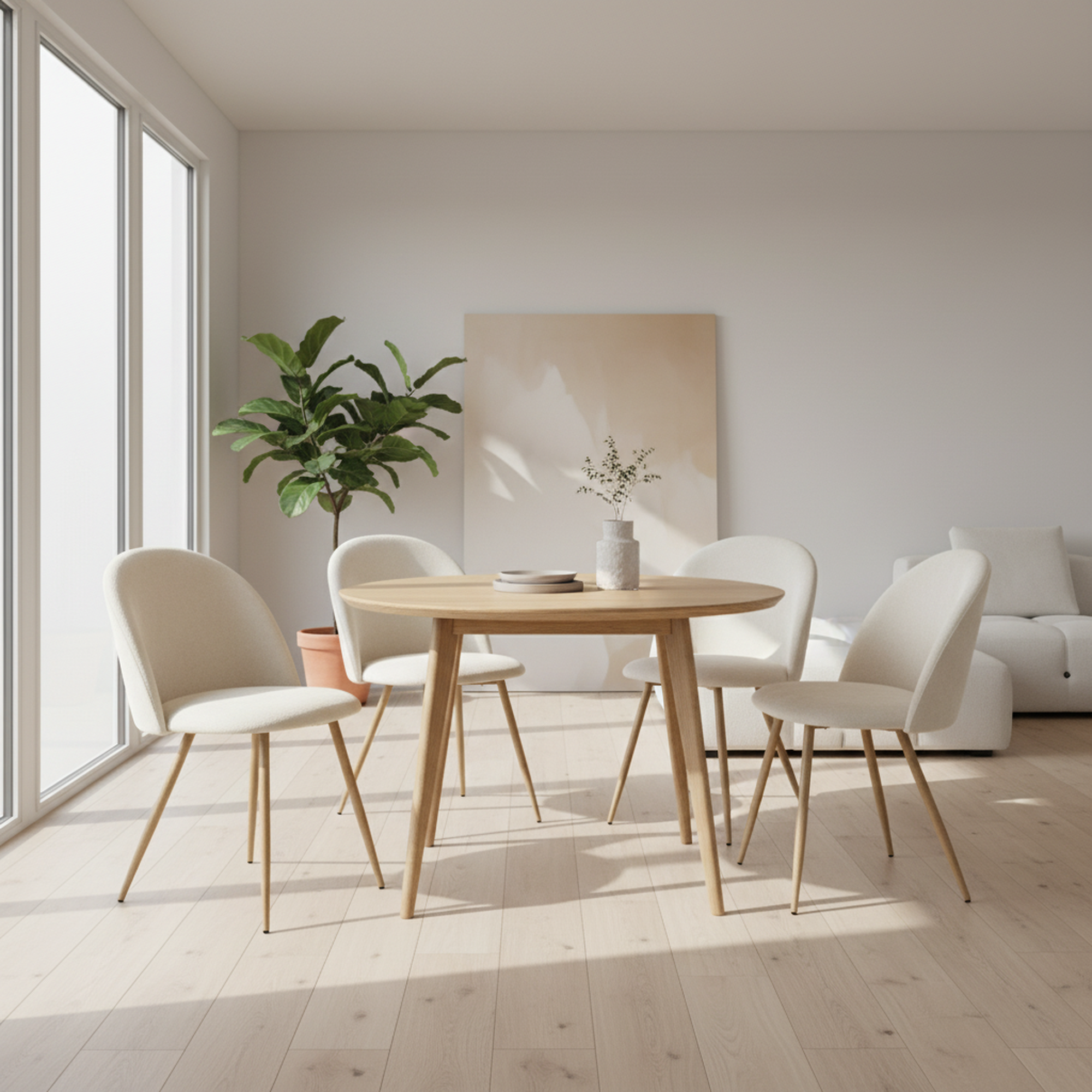 Homy Casa PUZ Modern Fabric Upholstered Dining Chairs with Metal Legs Set of 2 / 4