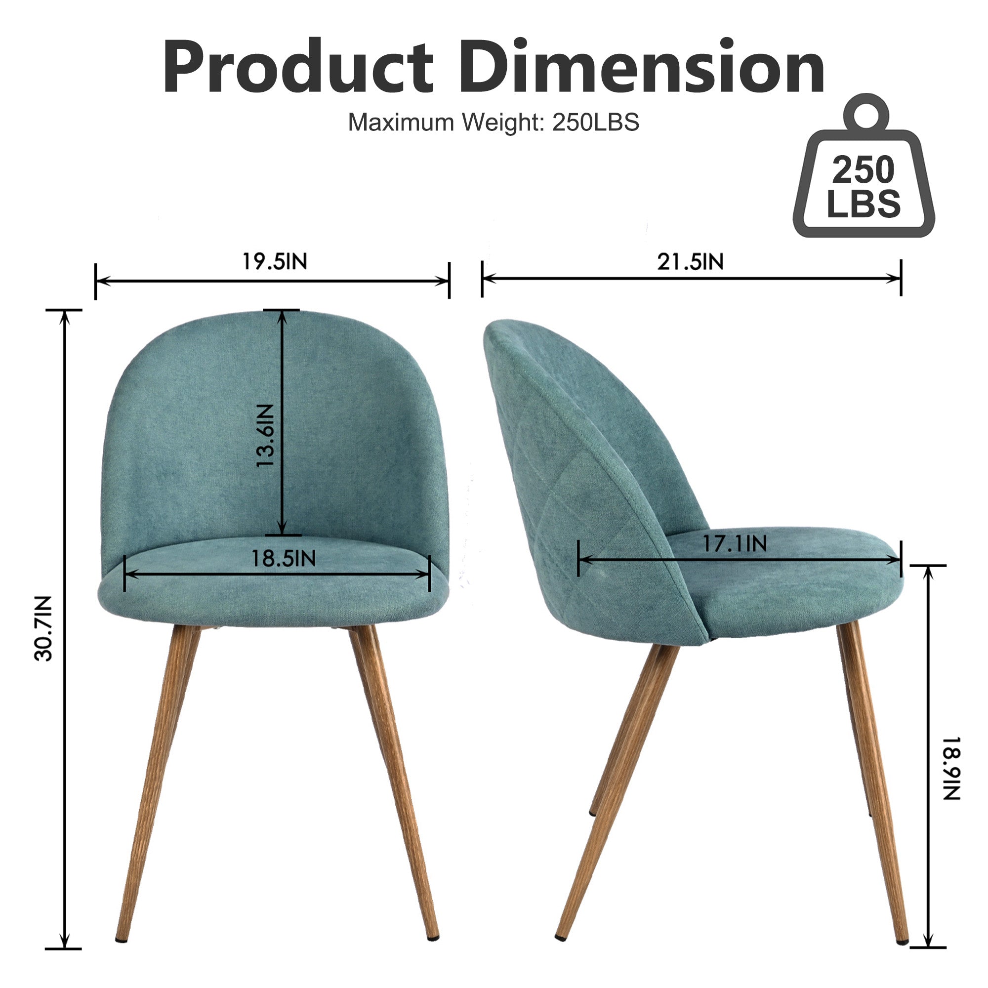 PUZ Modern Fabric Upholstered Dining Chairs with Metal Legs Set of 2