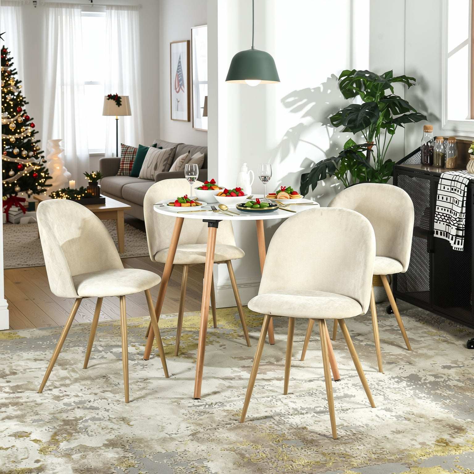 Homy Casa PUZ Modern Fabric Upholstered Dining Chairs with Metal Legs Set of 2 / 4