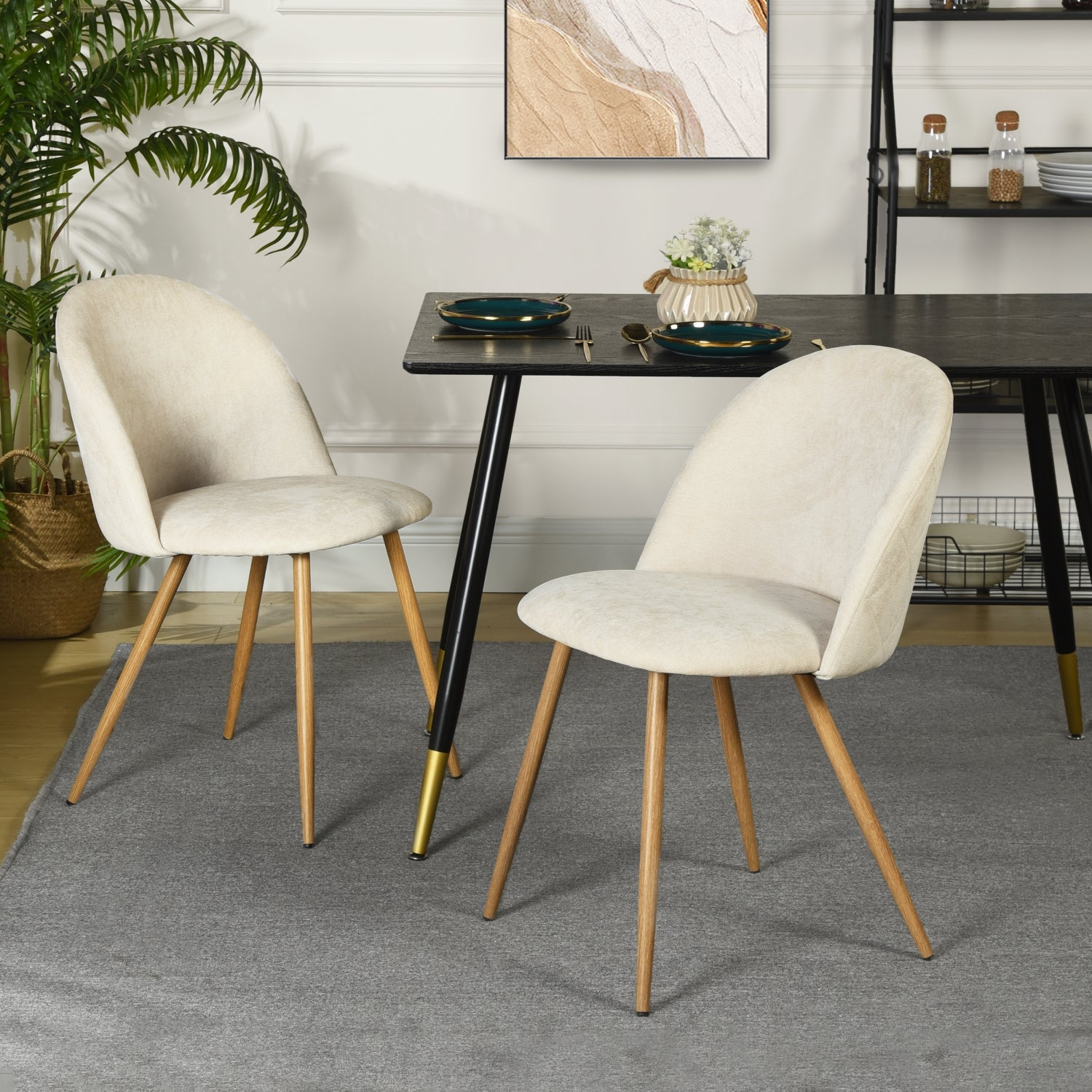 PUZ Modern Fabric Upholstered Dining Chairs with Metal Legs Set of 2 / 4