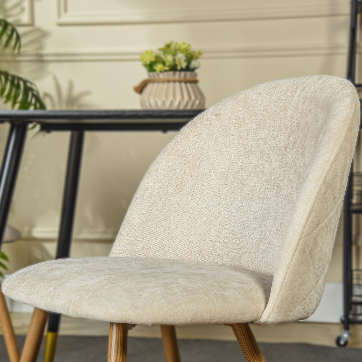 Homy Casa PUZ 4PC Modern Fabric Upholstered Dining Chairs with Metal Legs in Cream Beige