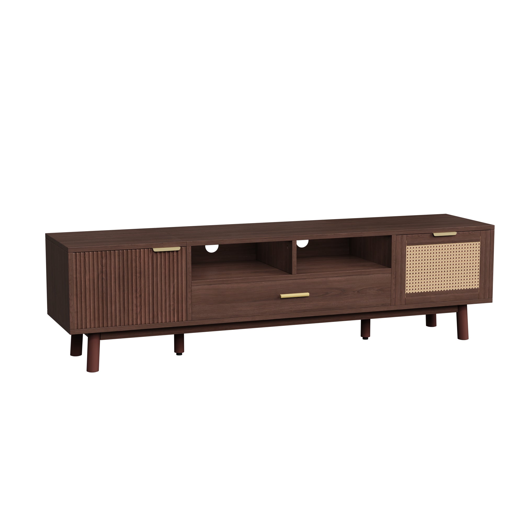 Padova 75" Wood Modern TV Stand with  Flip Door Cabinets and Open Storage