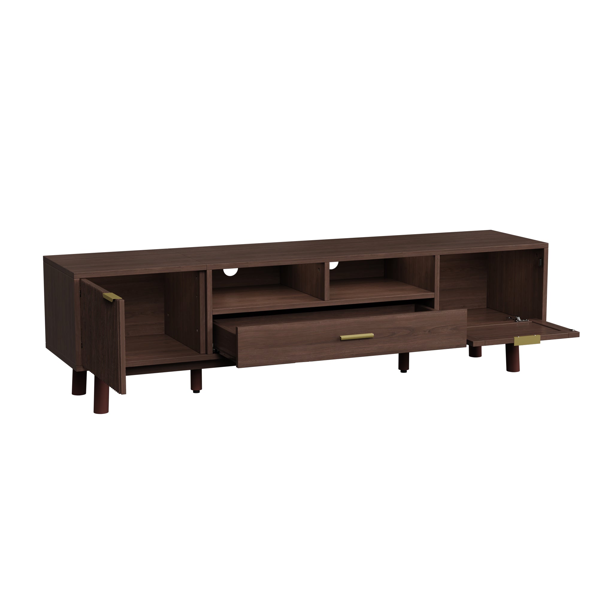 Padova 75" Wood Modern TV Stand with  Flip Door Cabinets and Open Storage