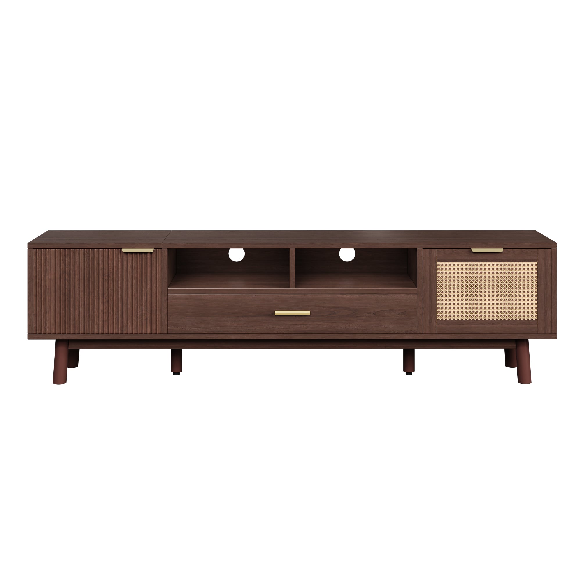 Padova 75" Wood Modern TV Stand with  Flip Door Cabinets and Open Storage