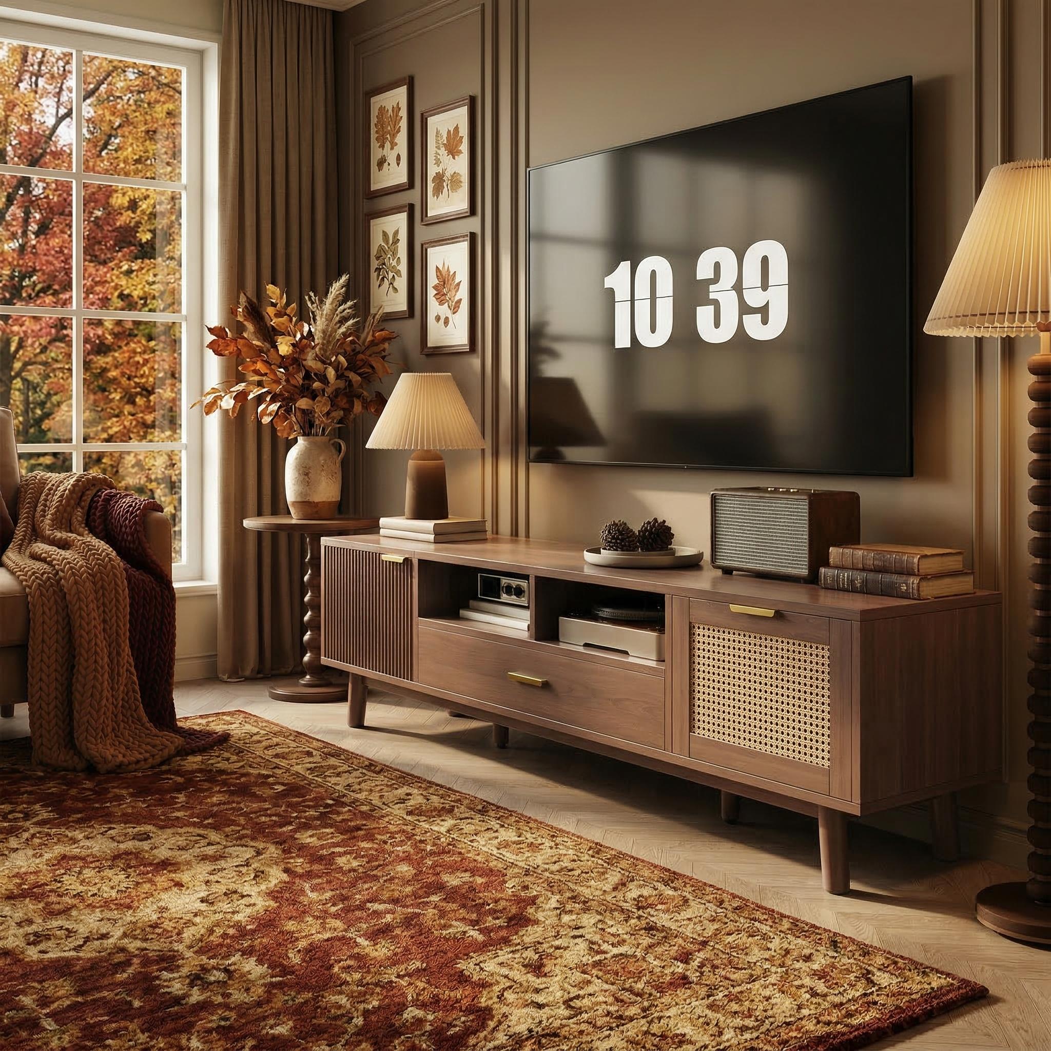 Padova 75" Wood Modern TV Stand with  Flip Door Cabinets and Open Storage