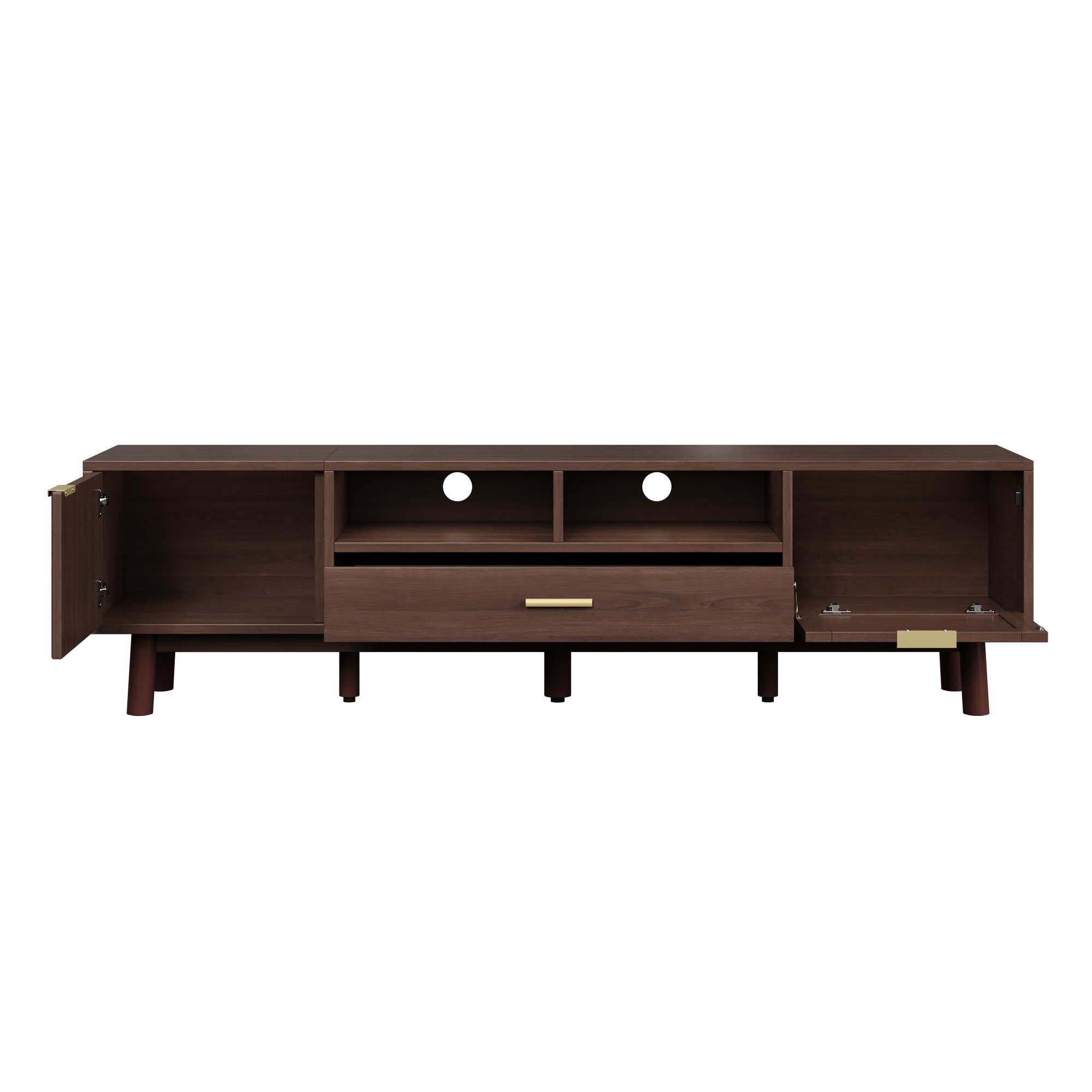 Padova 75" Wood Modern TV Stand with  Flip Door Cabinets and Open Storage