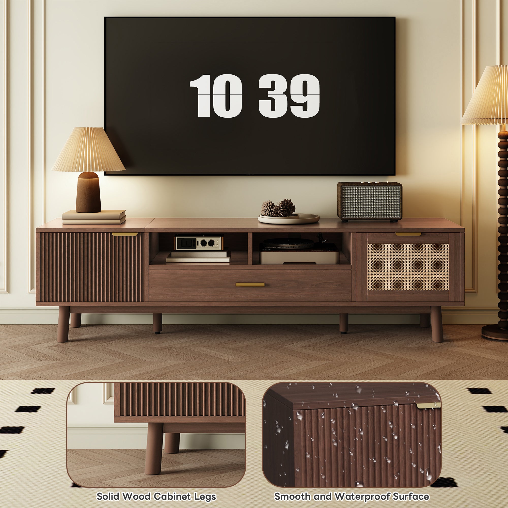 Padova 75" Wood Modern TV Stand with  Flip Door Cabinets and Open Storage