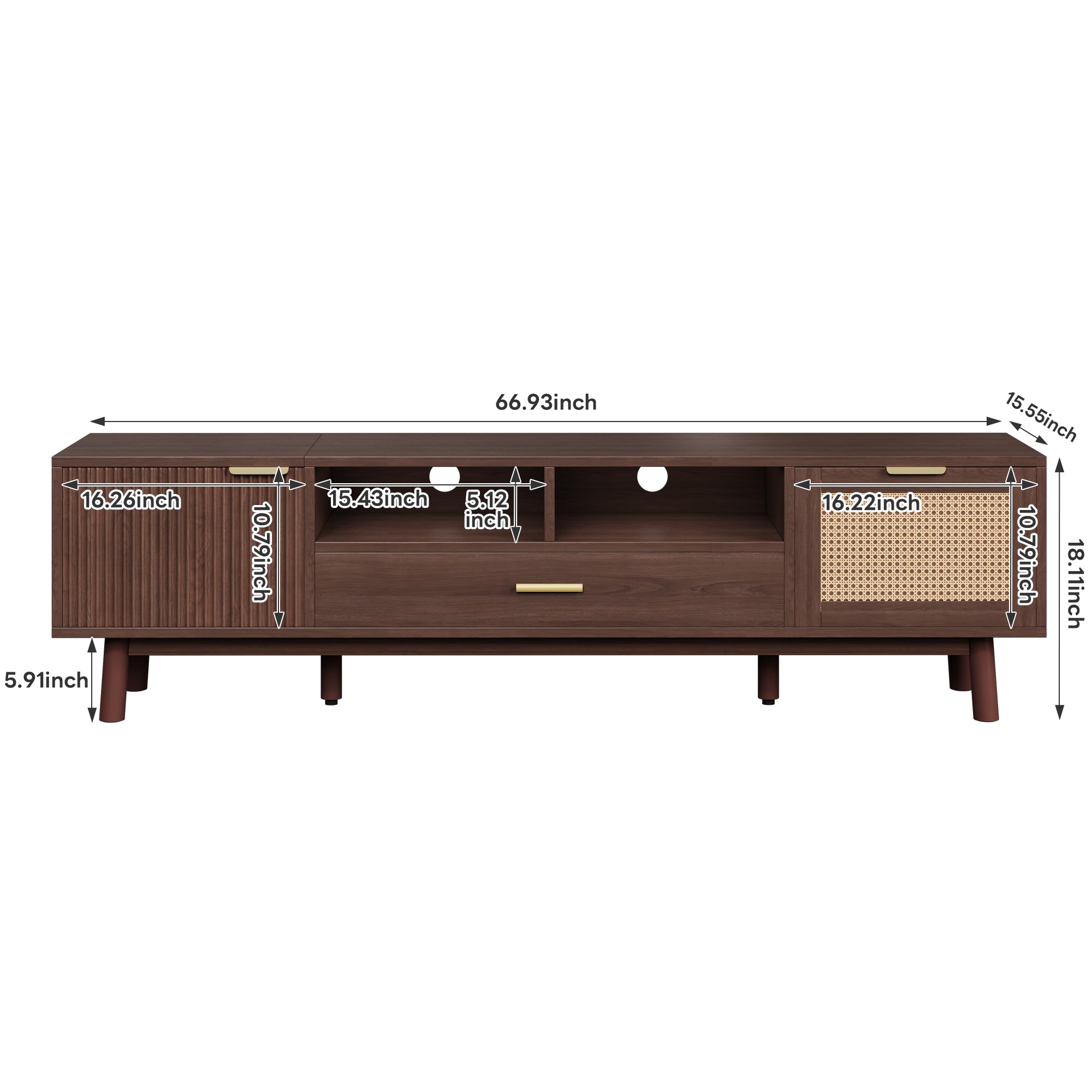 Padova 75" Wood Modern TV Stand with  Flip Door Cabinets and Open Storage