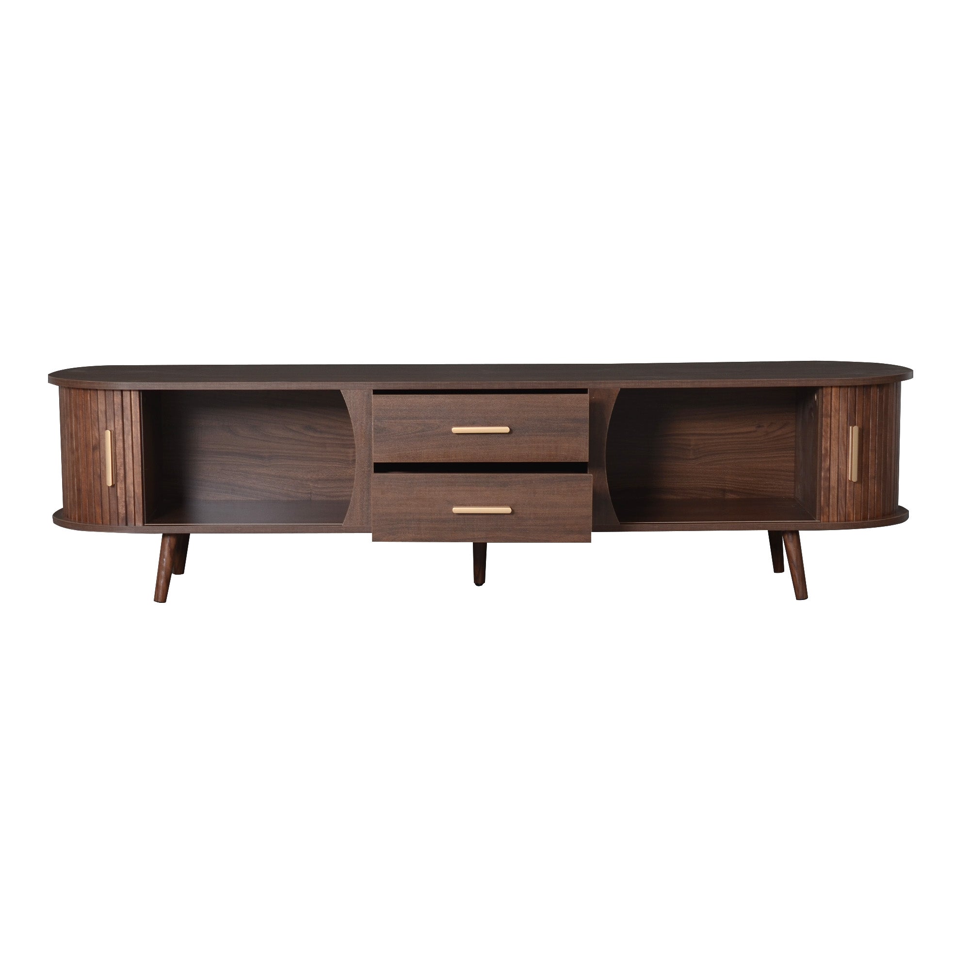 Perugia 80" Mid-Century Modern TV Stand with Sliding Doors and Drawers