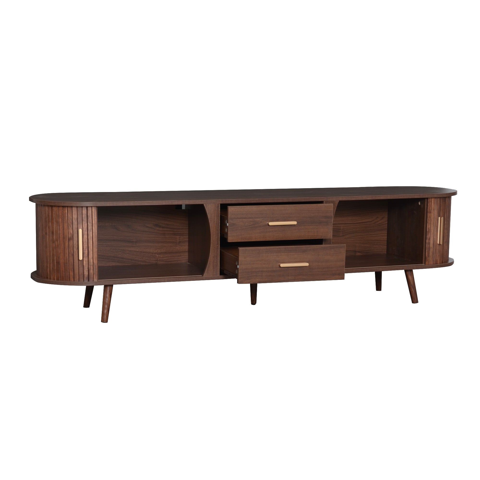 Perugia 80" Mid-Century Modern TV Stand with Sliding Doors and Drawers