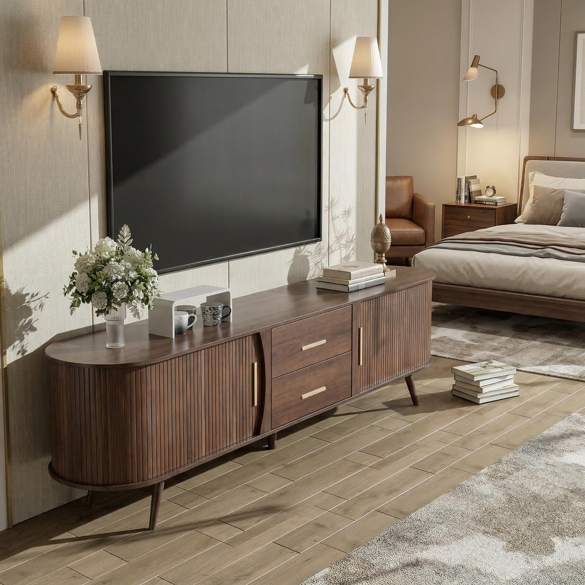 Perugia 80" Mid-Century Modern TV Stand with Sliding Doors and Drawers