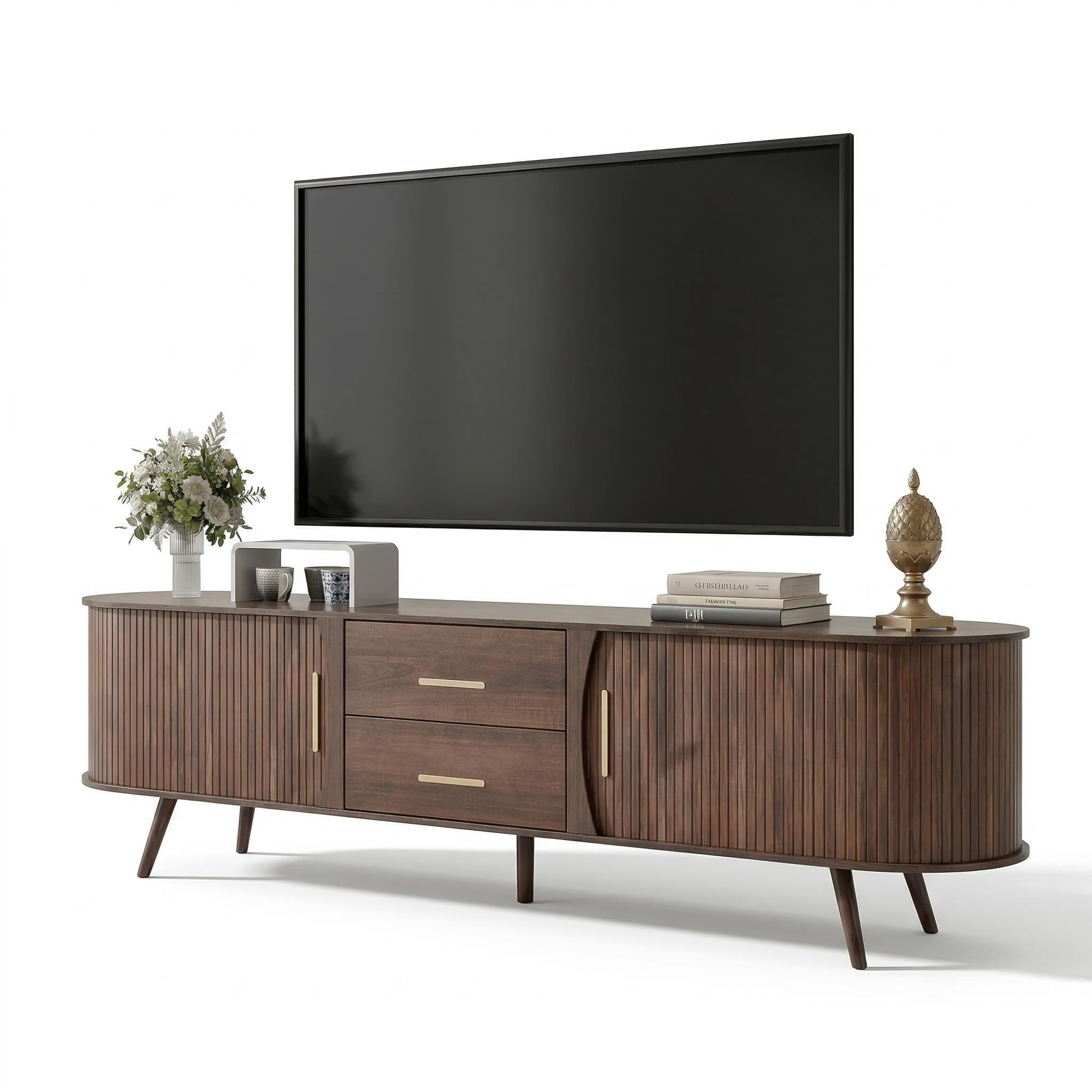 Perugia 80" Mid-Century Modern TV Stand with Sliding Doors and Drawers