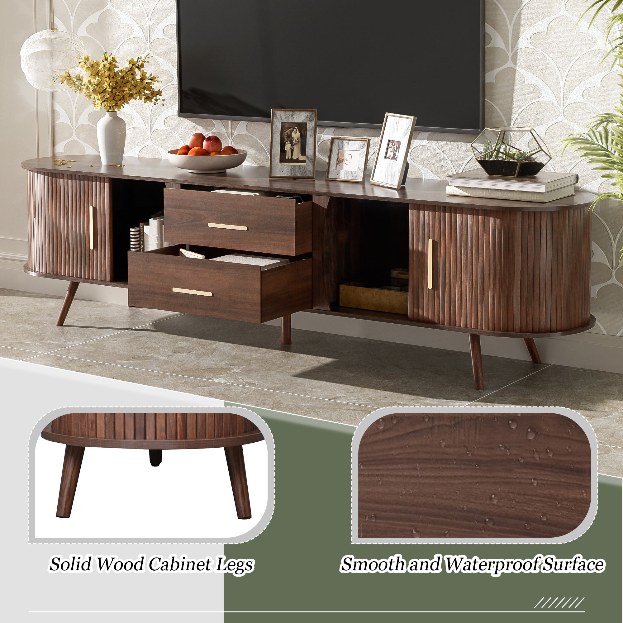 Perugia 80" Mid-Century Modern TV Stand with Sliding Doors and Drawers
