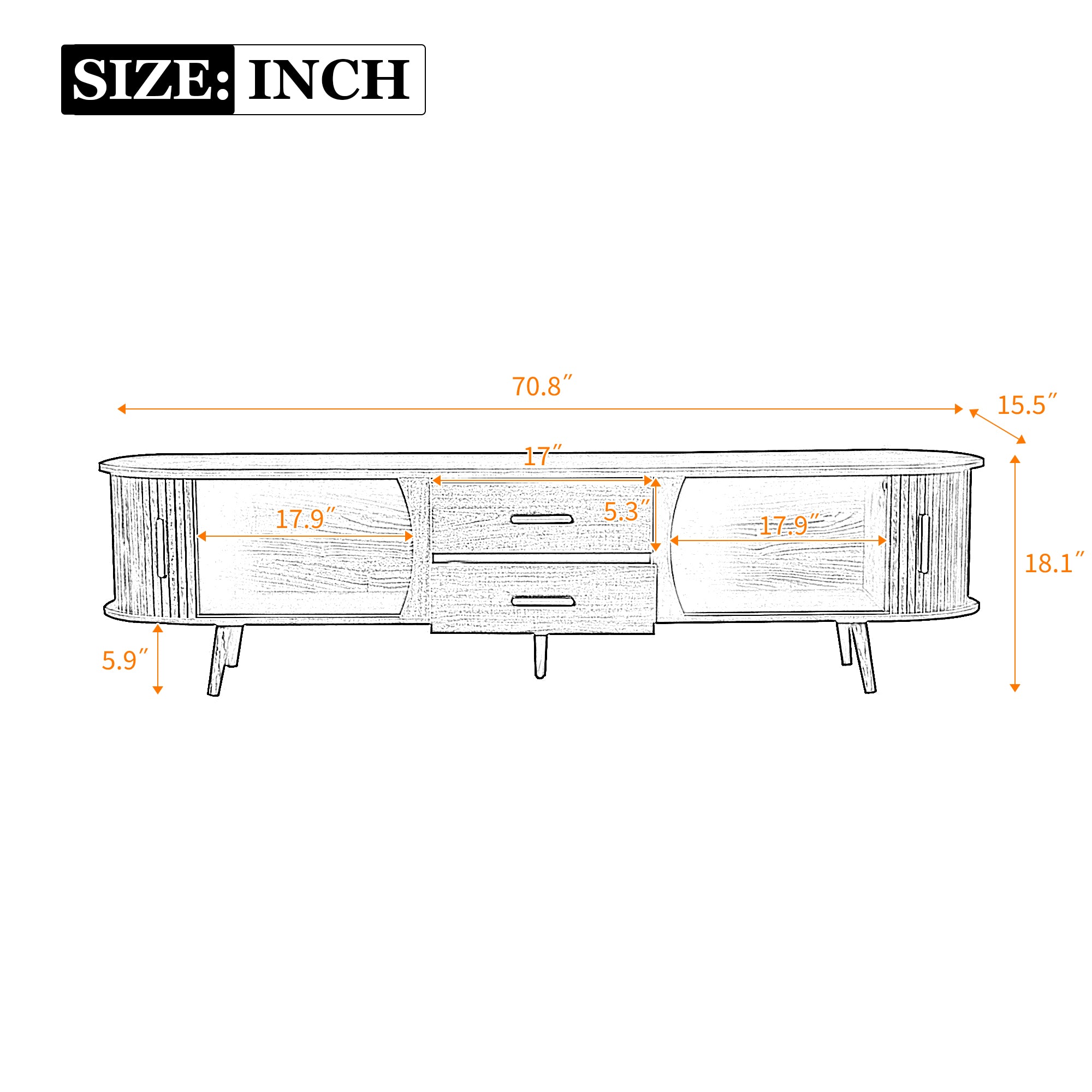 Perugia 80" Mid-Century Modern TV Stand with Sliding Doors and Drawers