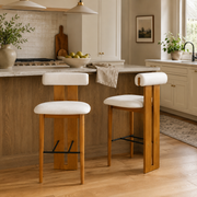 Pienza 30" Pillow Back Boucle Wooden Upholstered Bar Stools Set of 2