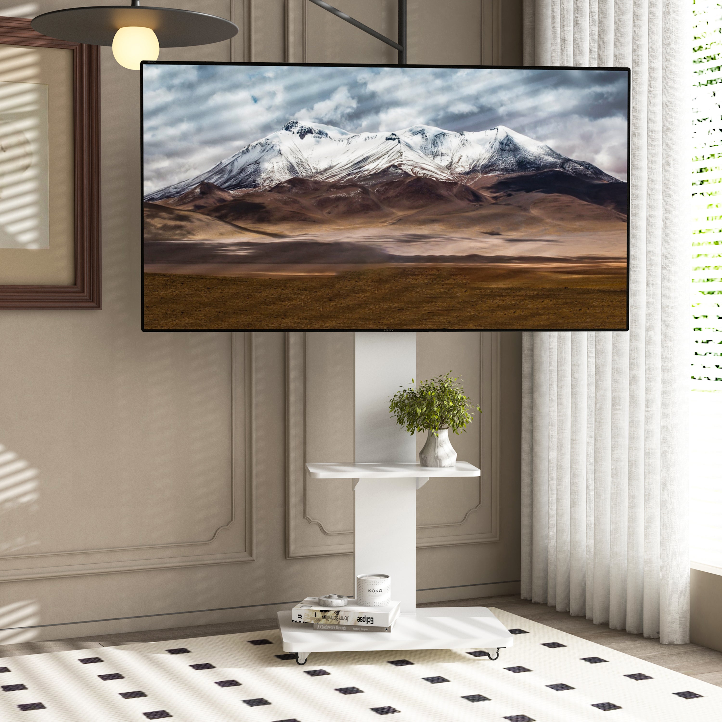 Pisa Mobile TV Stand for 32-75" TVs with Mobile Cart and Shelf