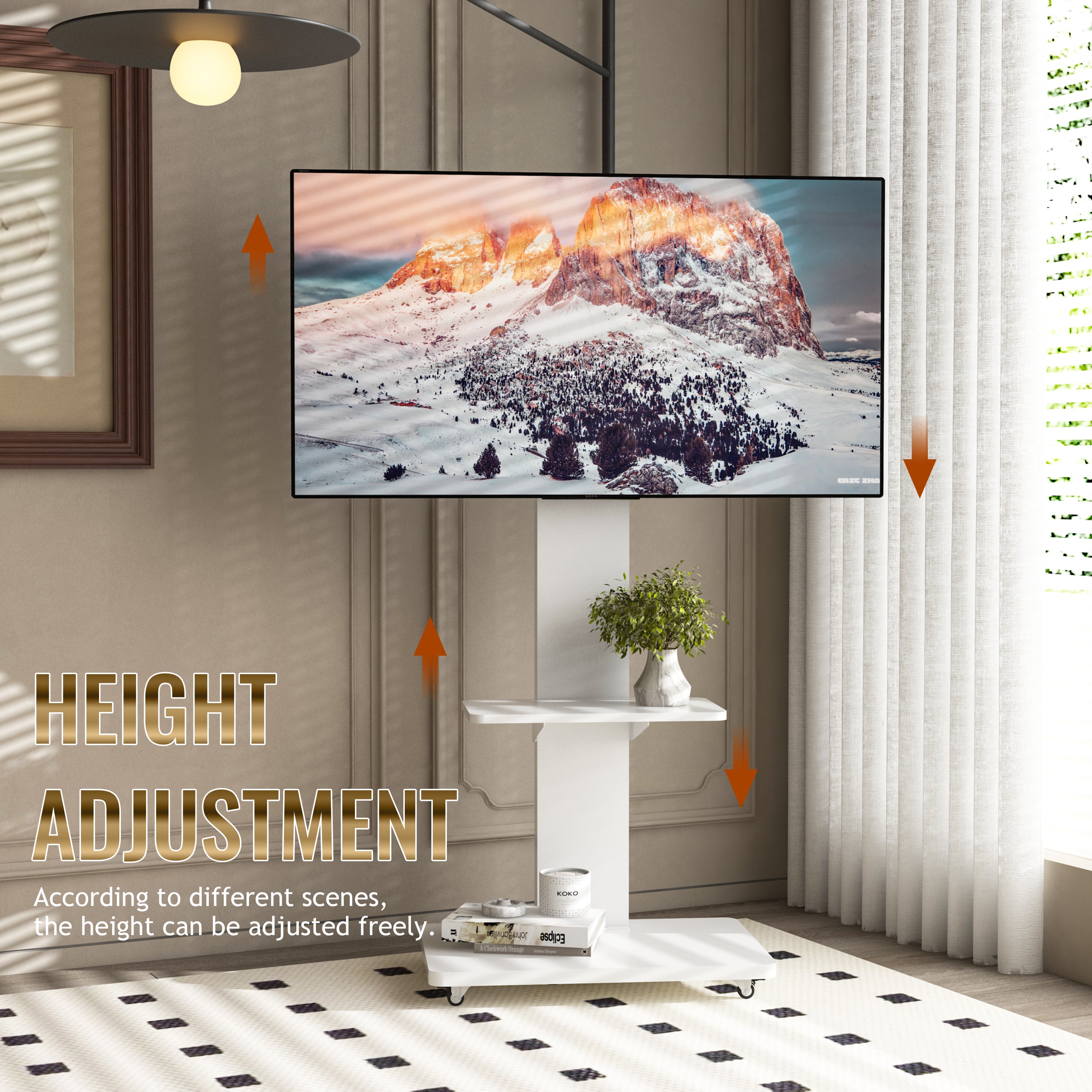 Pisa Mobile TV Stand for 32-75" TVs with Mobile Cart and Shelf